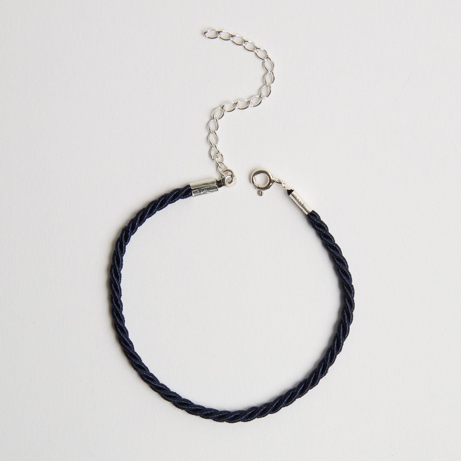 Pulseira cordão trançado azul marinho 2mm 16cm com alongadora