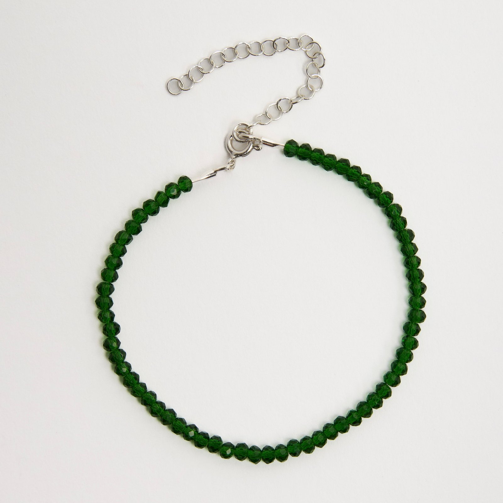 Pulseira cristal verde transparente 3mm 16cm com alongadora