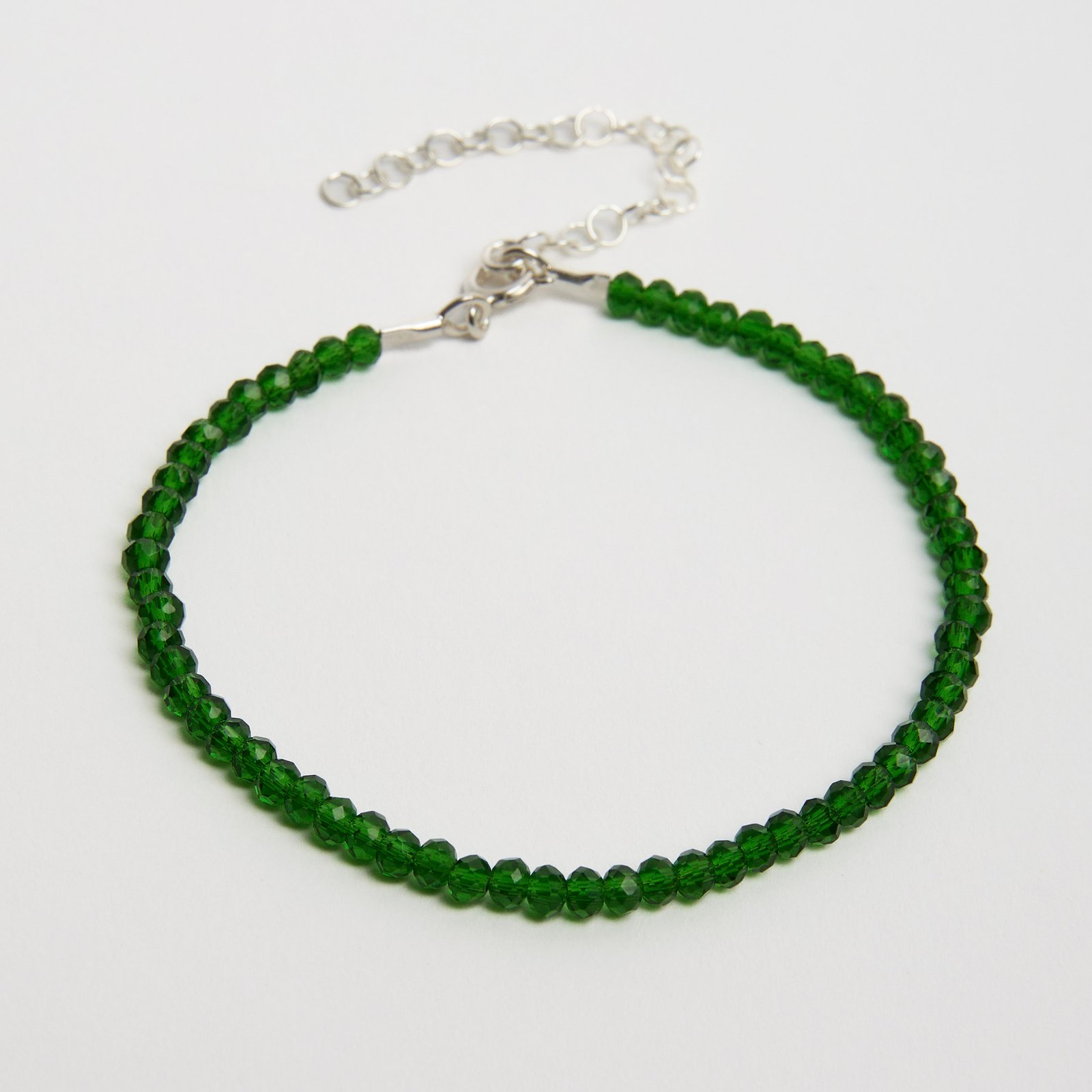Pulseira cristal verde transparente 3mm 16cm com alongadora