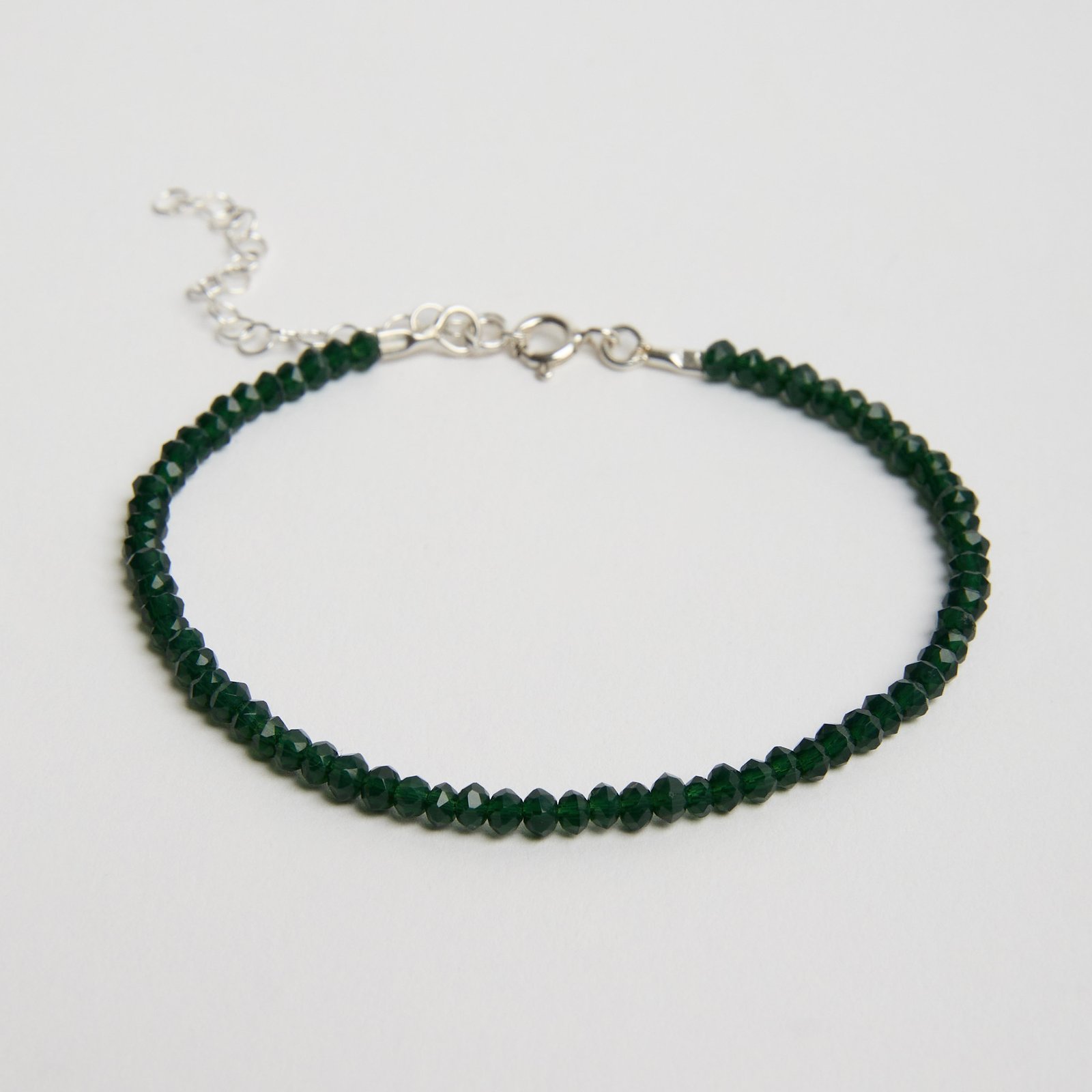 Pulseira cristal verde escuro 3mm 16cm com alongadora