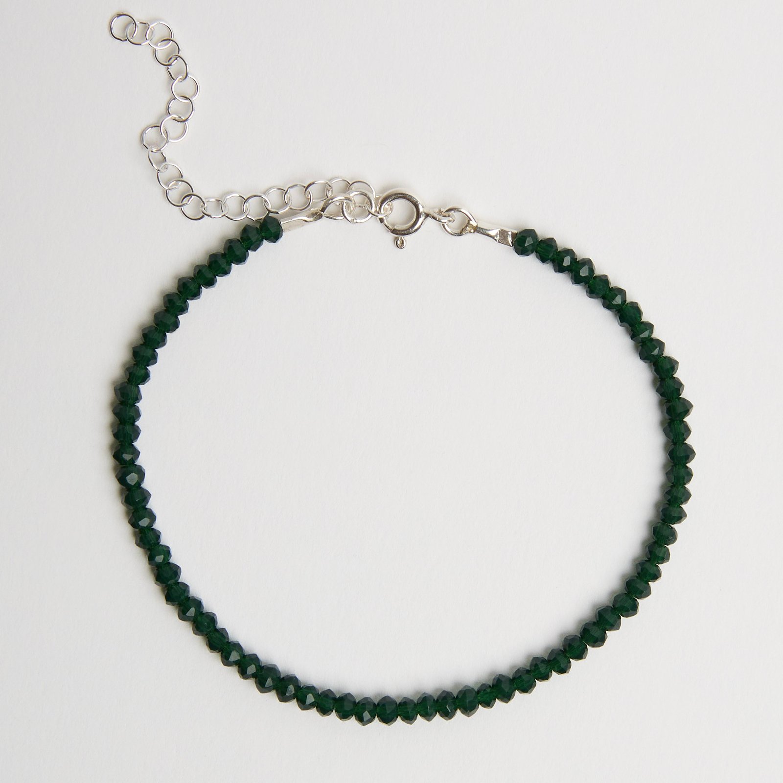 Pulseira cristal verde escuro 3mm 16cm com alongadora
