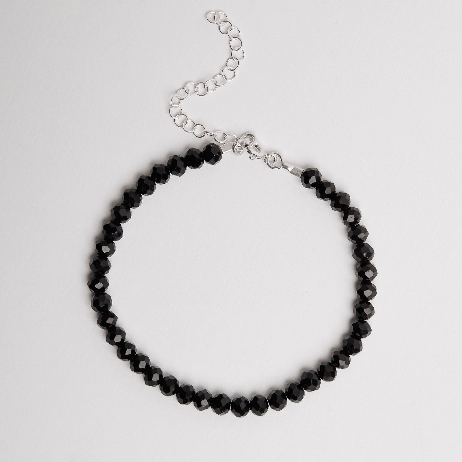 Pulseira cristal preto 4mm 16cm com alongadora