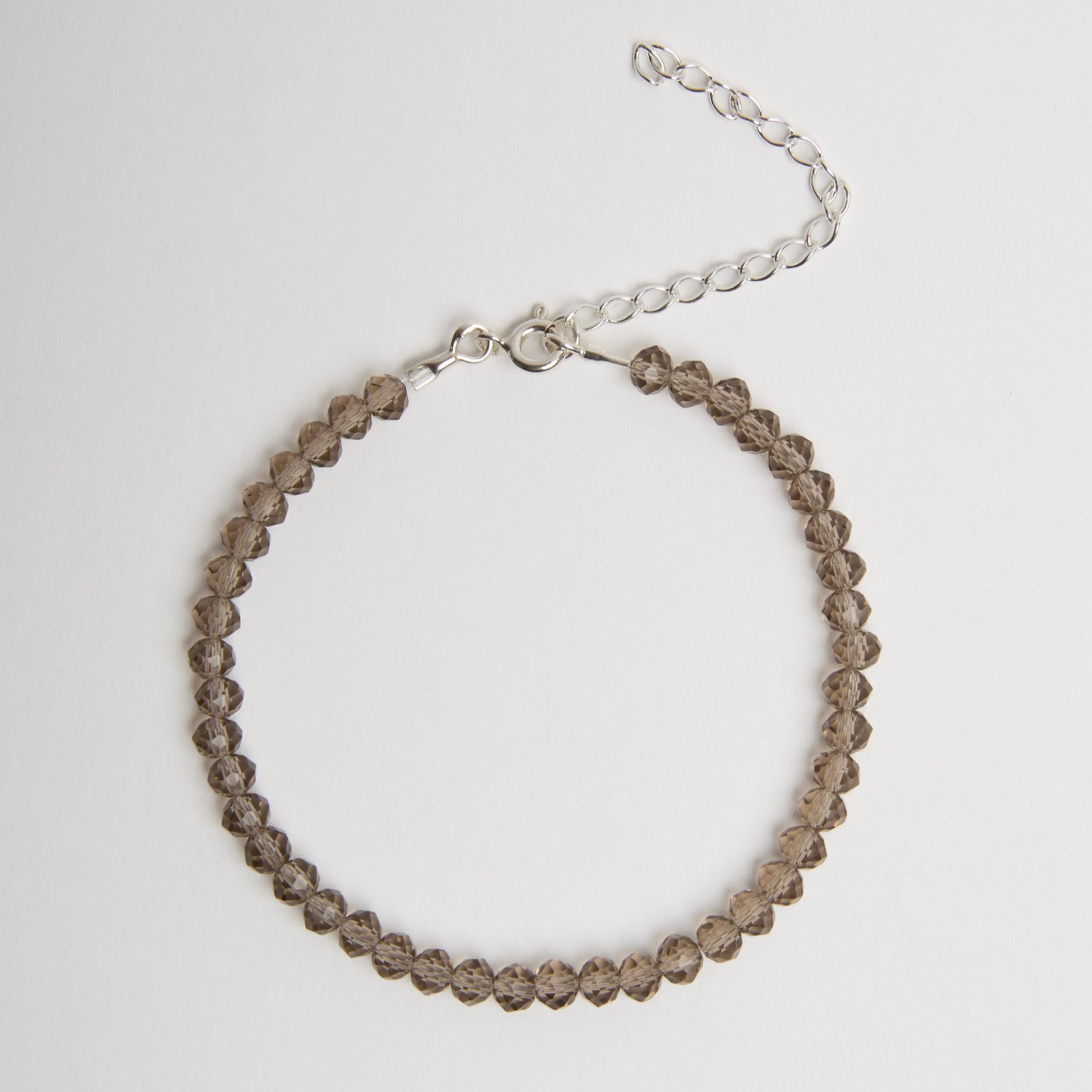 Pulseira cristal fumê transparente 4mm 16cm com alongadora