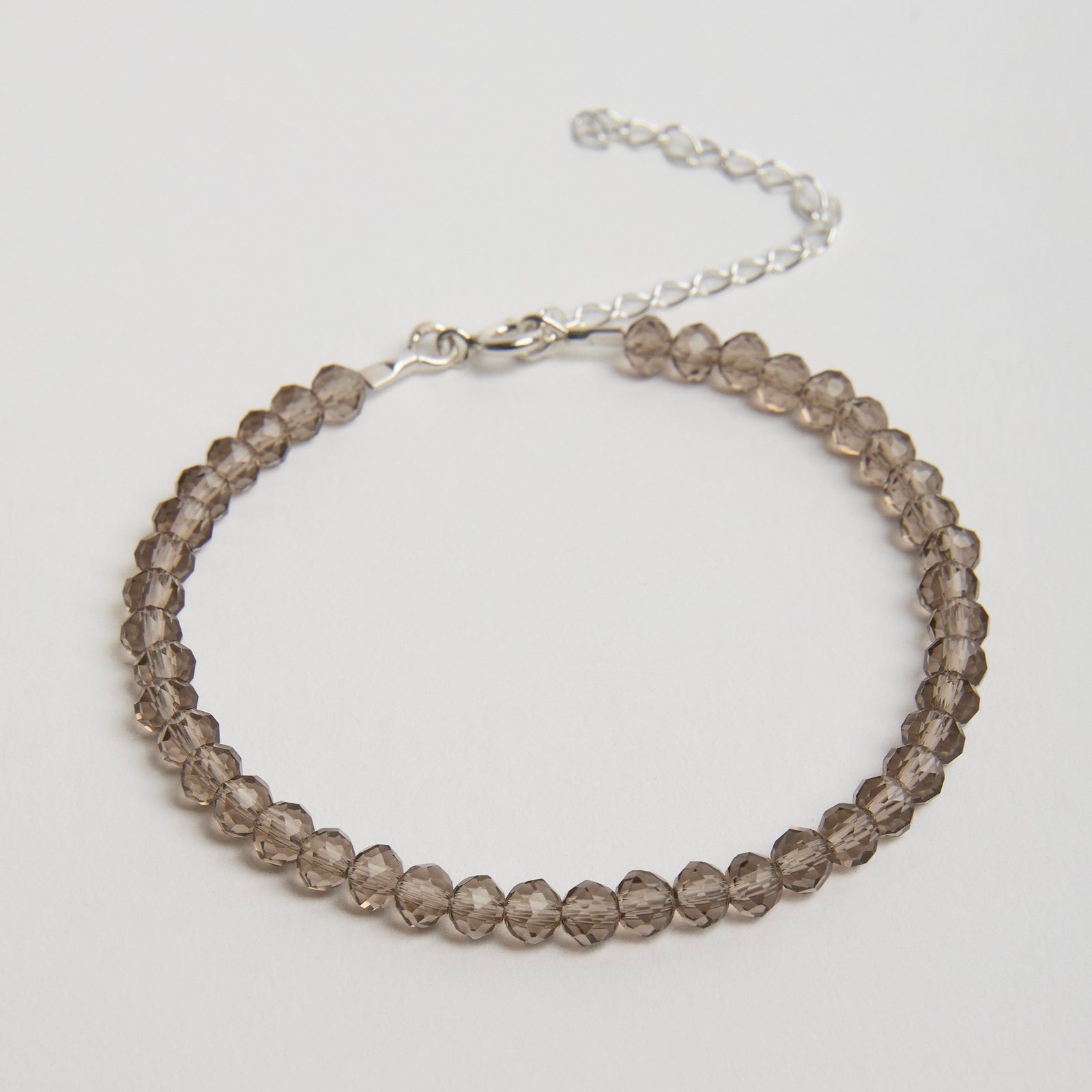 Pulseira cristal fumê transparente 4mm 16cm com alongadora
