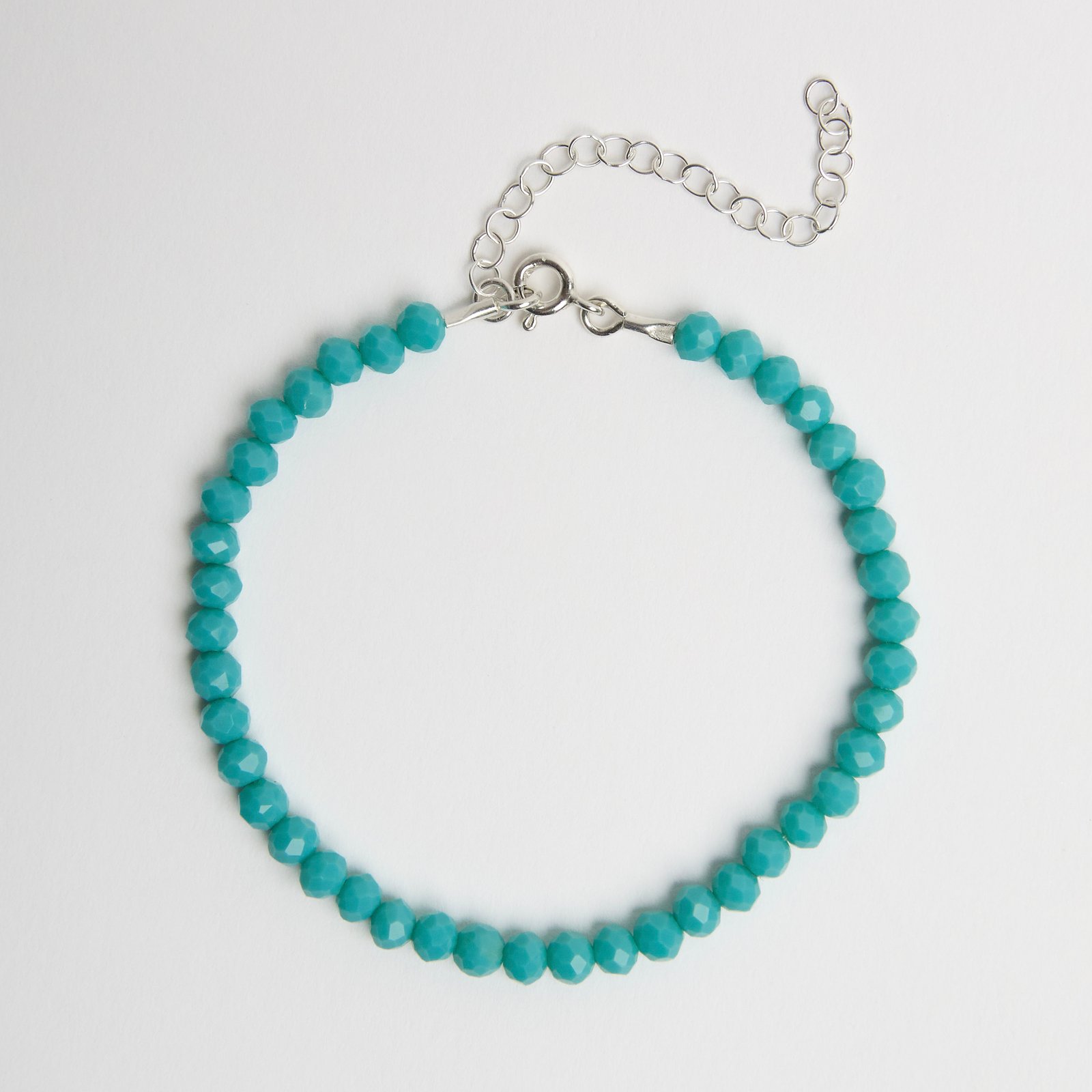 Pulseira cristal turquesa 4mm 16cm com alongadora