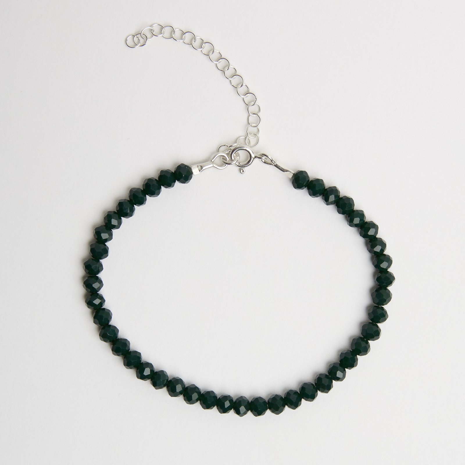Pulseira cristal verde escuro 4mm 16cm com alongadora