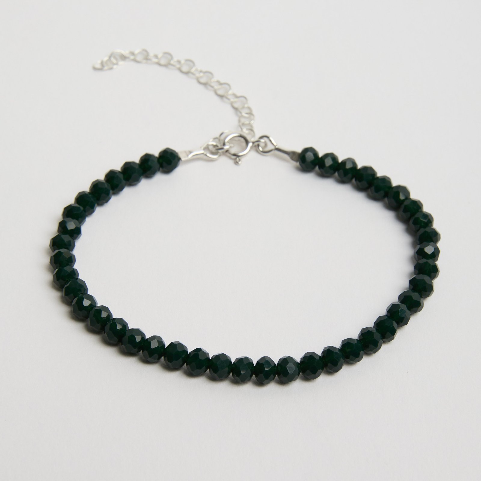 Pulseira cristal verde escuro 4mm 16cm com alongadora