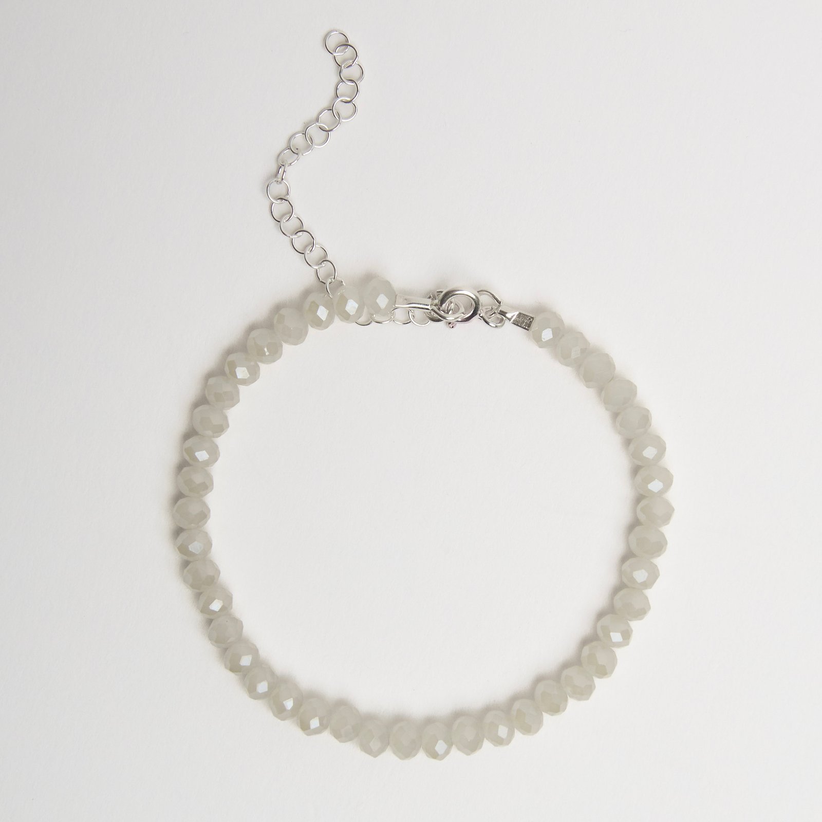 Pulseira cristal bege irisado 4mm 16cm com alongadora