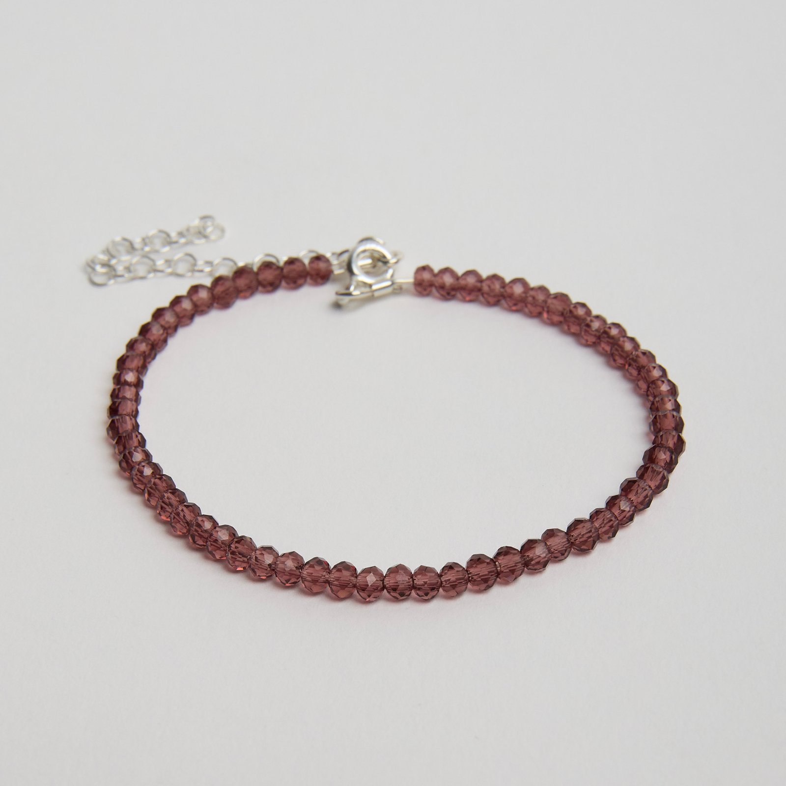 Pulseira cristal roxo transparente 3mm 16cm com alongadora