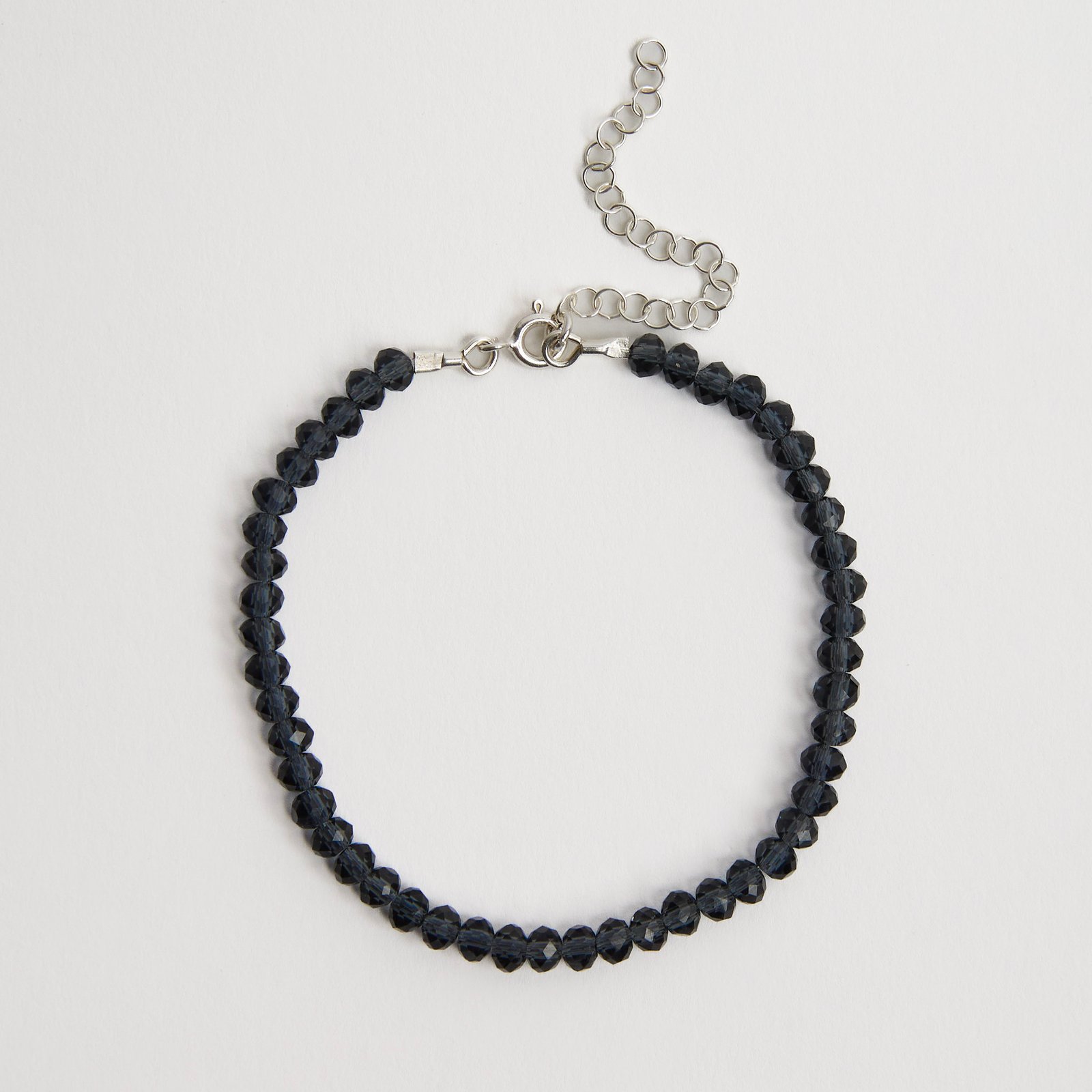 Pulseira cristal azul escuro transparente 4mm 16cm com alongadora