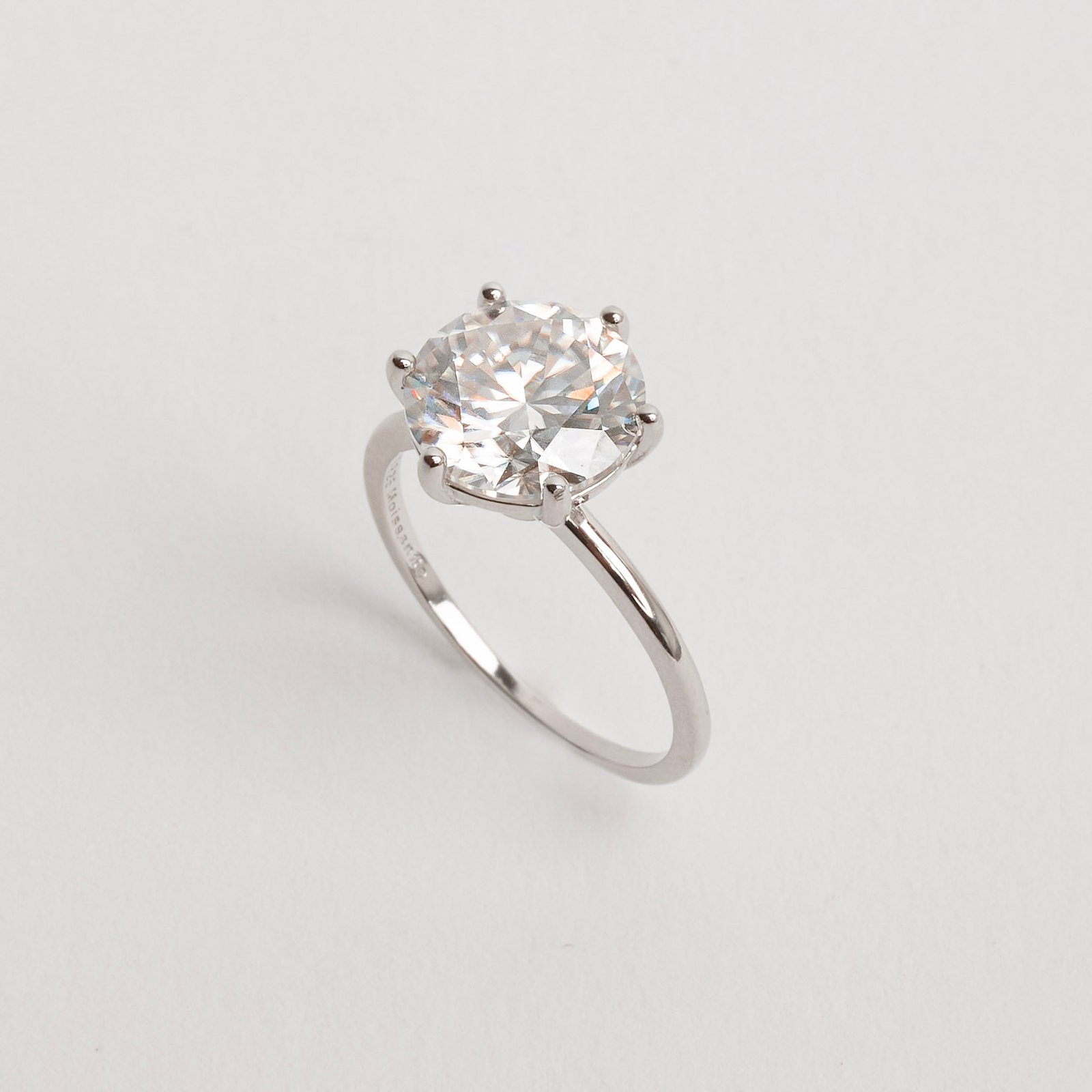 Anel solitário moissanite cristal 10mm ródio