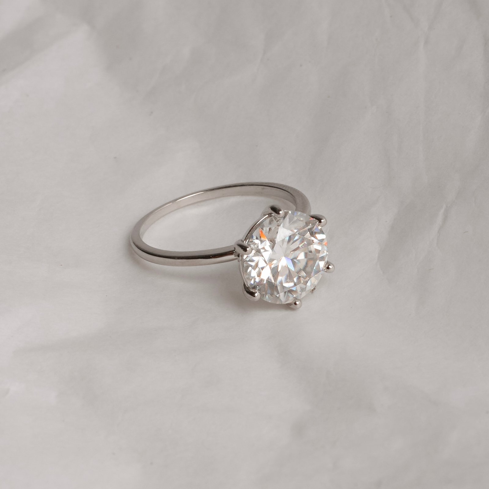Anel solitário moissanite cristal 10mm ródio