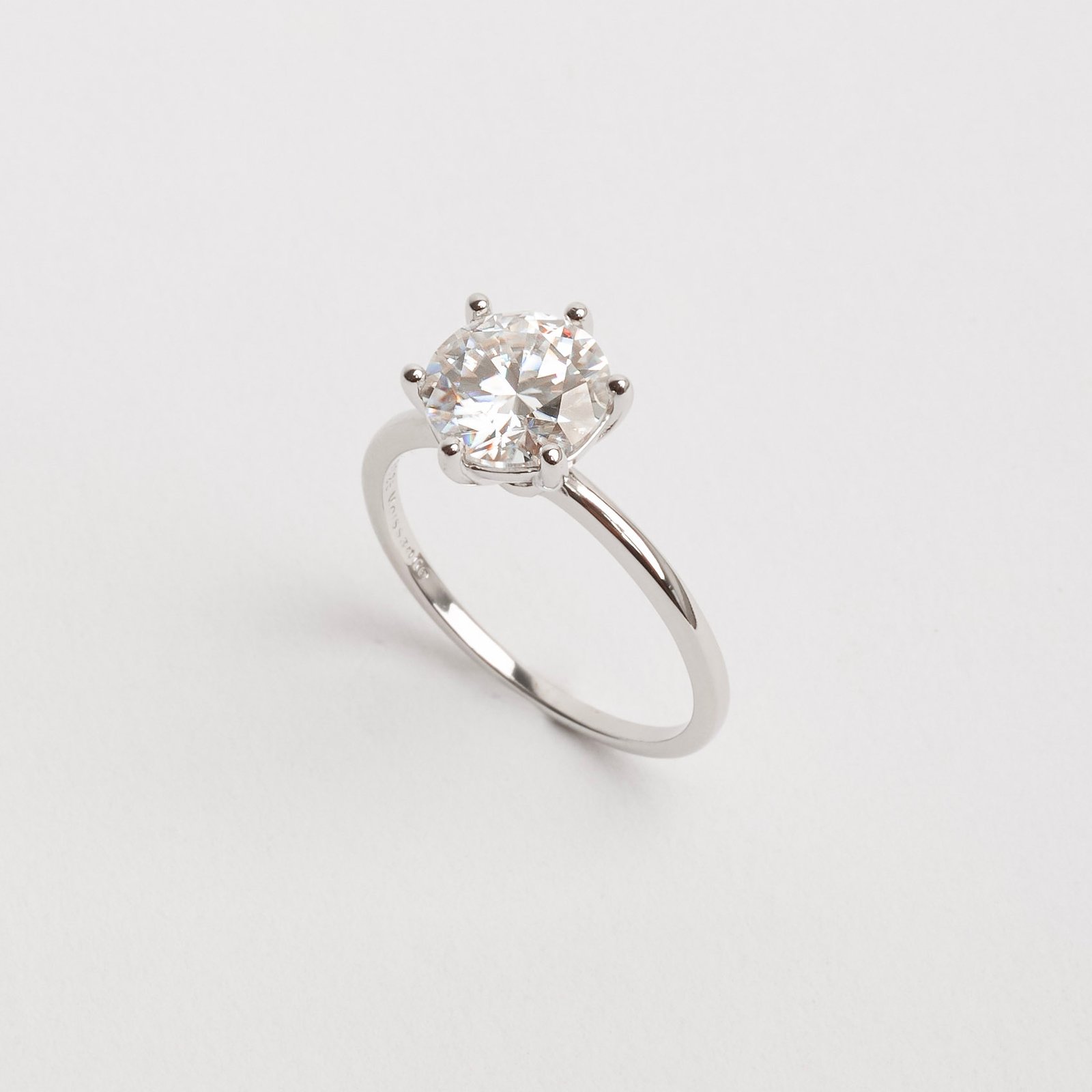 Anel solitário moissanite cristal 8mm ródio