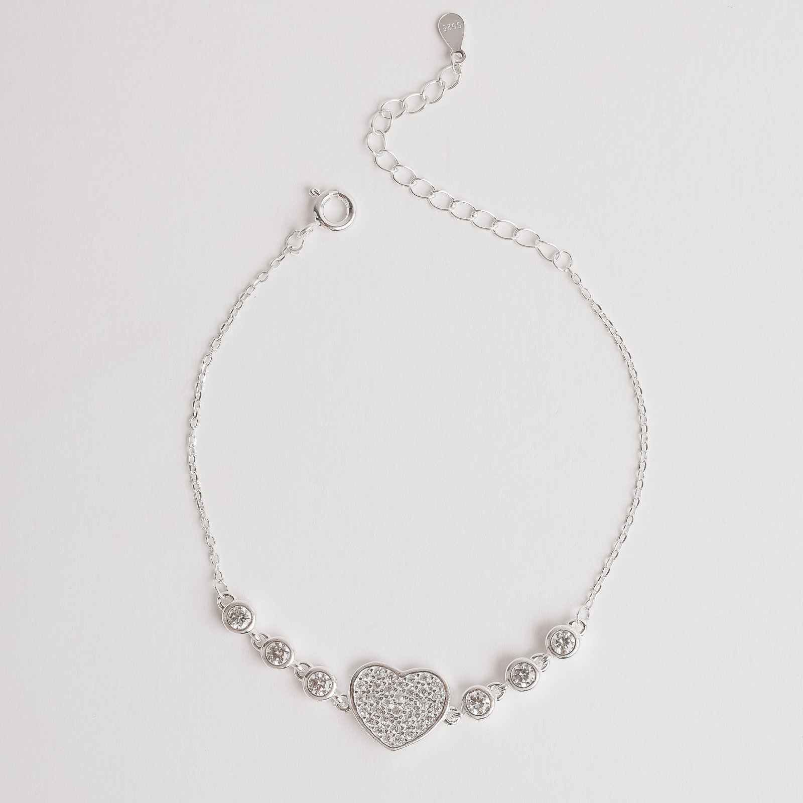Pulseira entremeios coração cravejado e zircônias 16+4cm