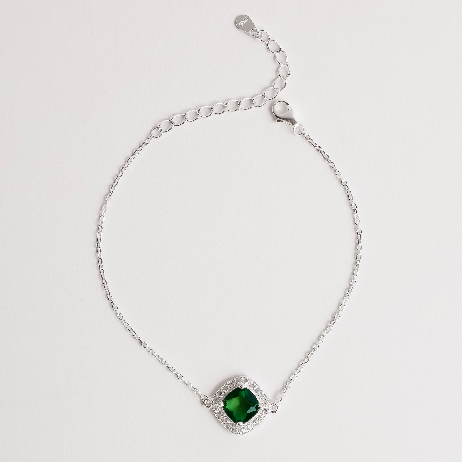 Pulseira entremeio zircônia losango esmeralda com cravejado 12mm 16+4cm