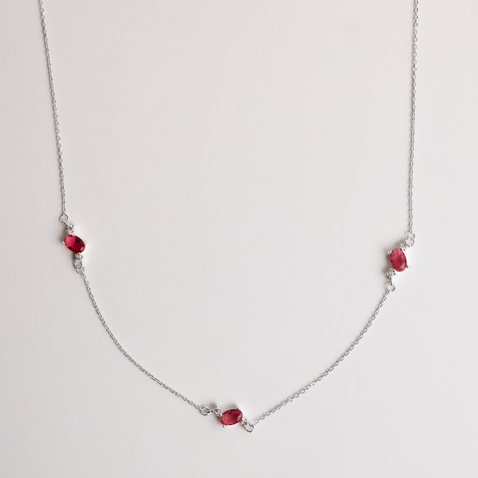 Colar entremeios zircônia oval rubi e redonda cristal 11mm 40+5cm