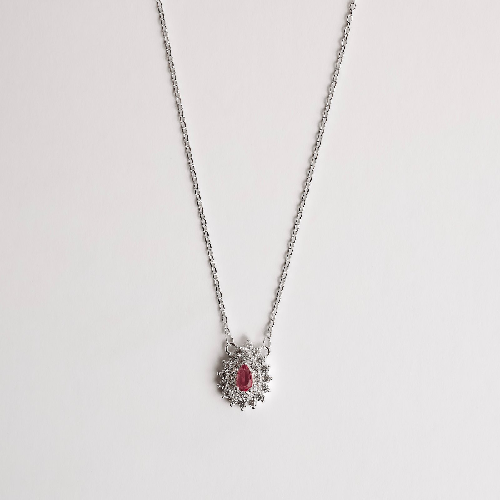 Colar entremeio zircônia gota rosa com cravejado 13mm 40+5cm