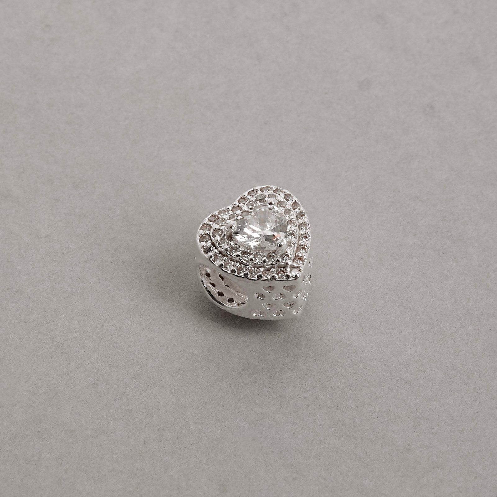Berloque separador zircônia coração com duplo cravejado 11mm