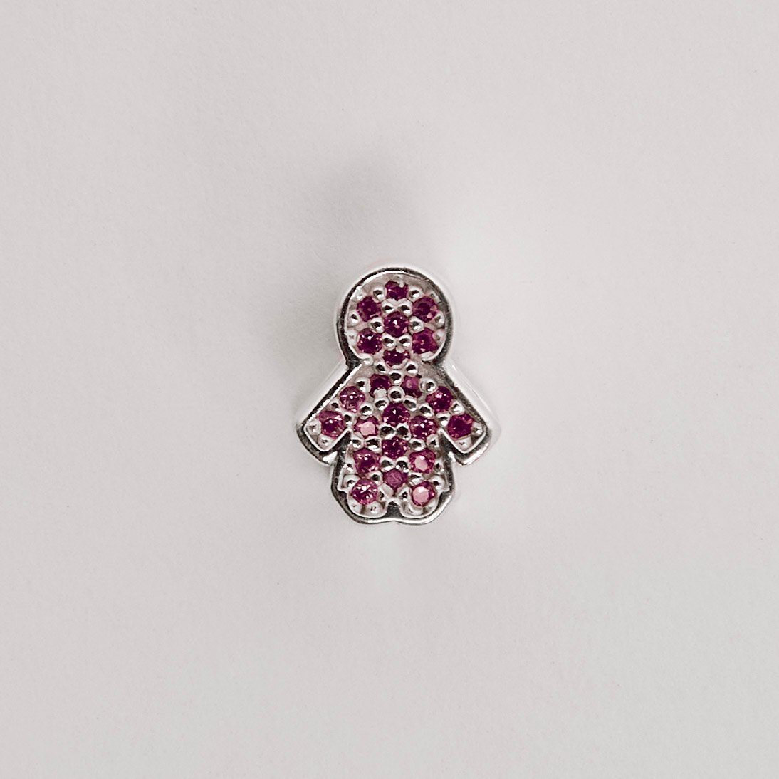 Berloque separador menina cravejada rosa 10mm