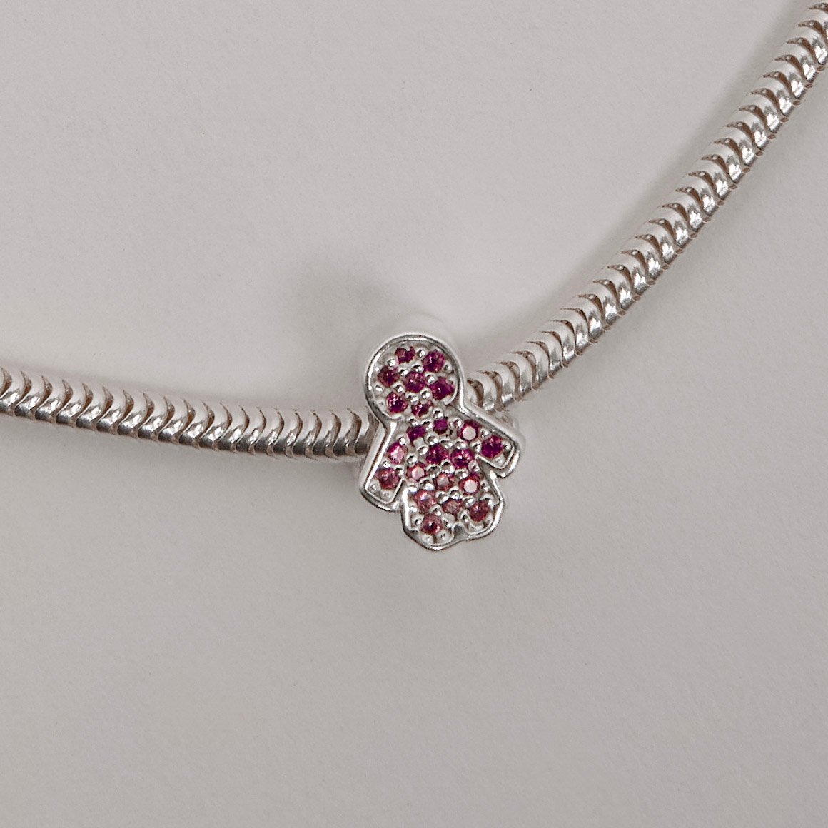 Berloque separador menina cravejada rosa 10mm