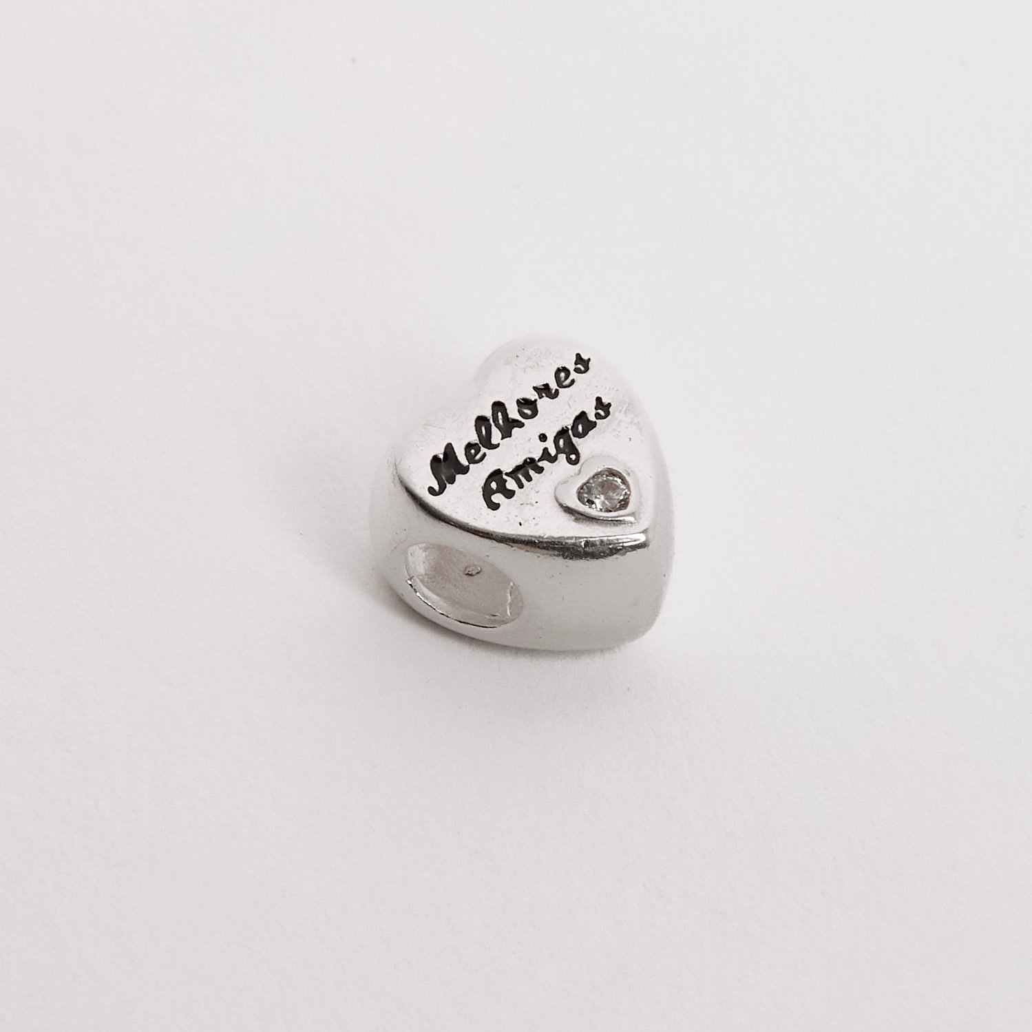 Berloque separador coração best friends/melhores amigas detalhe zircônia 12mm resina
