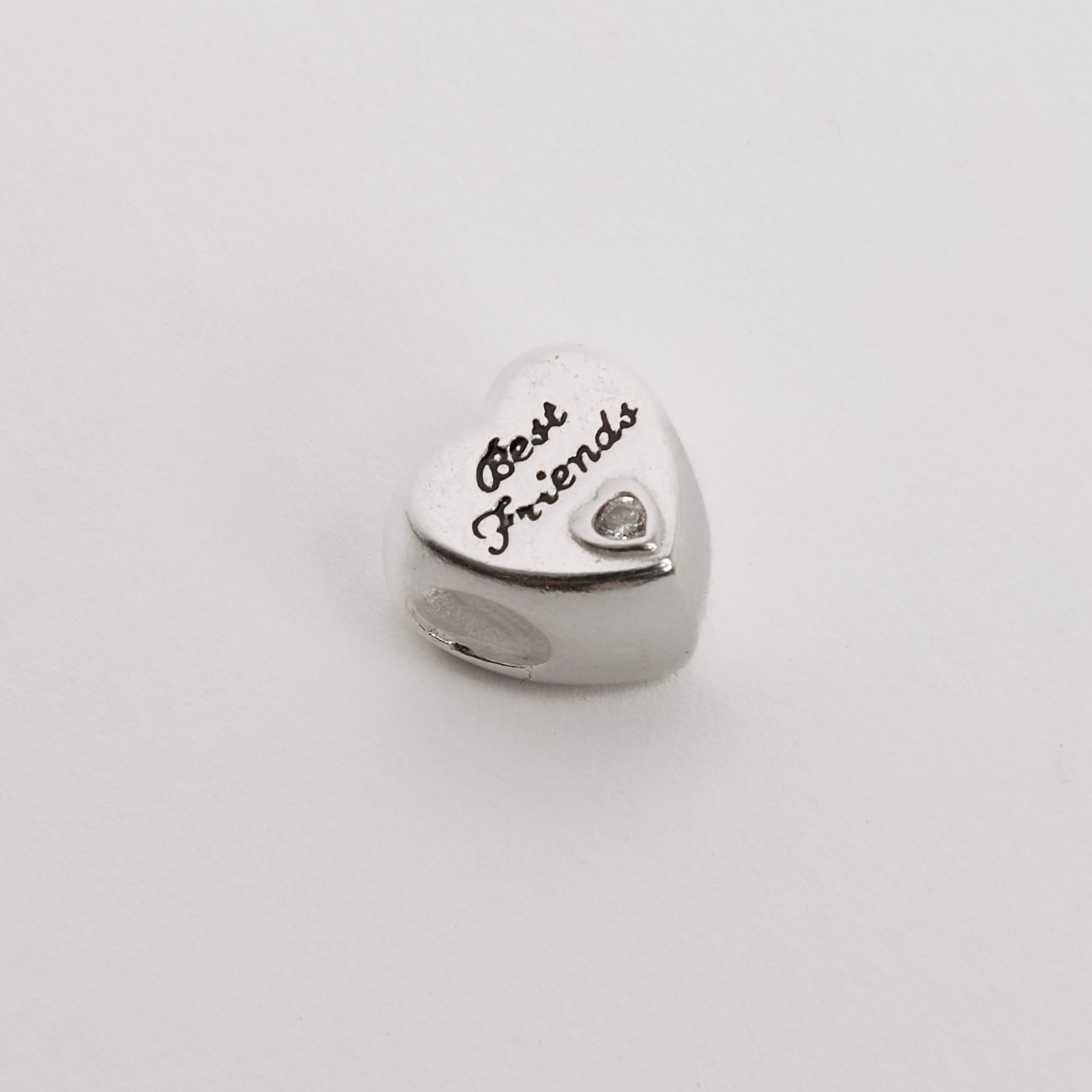 Berloque separador coração best friends/melhores amigas detalhe zircônia 12mm resina