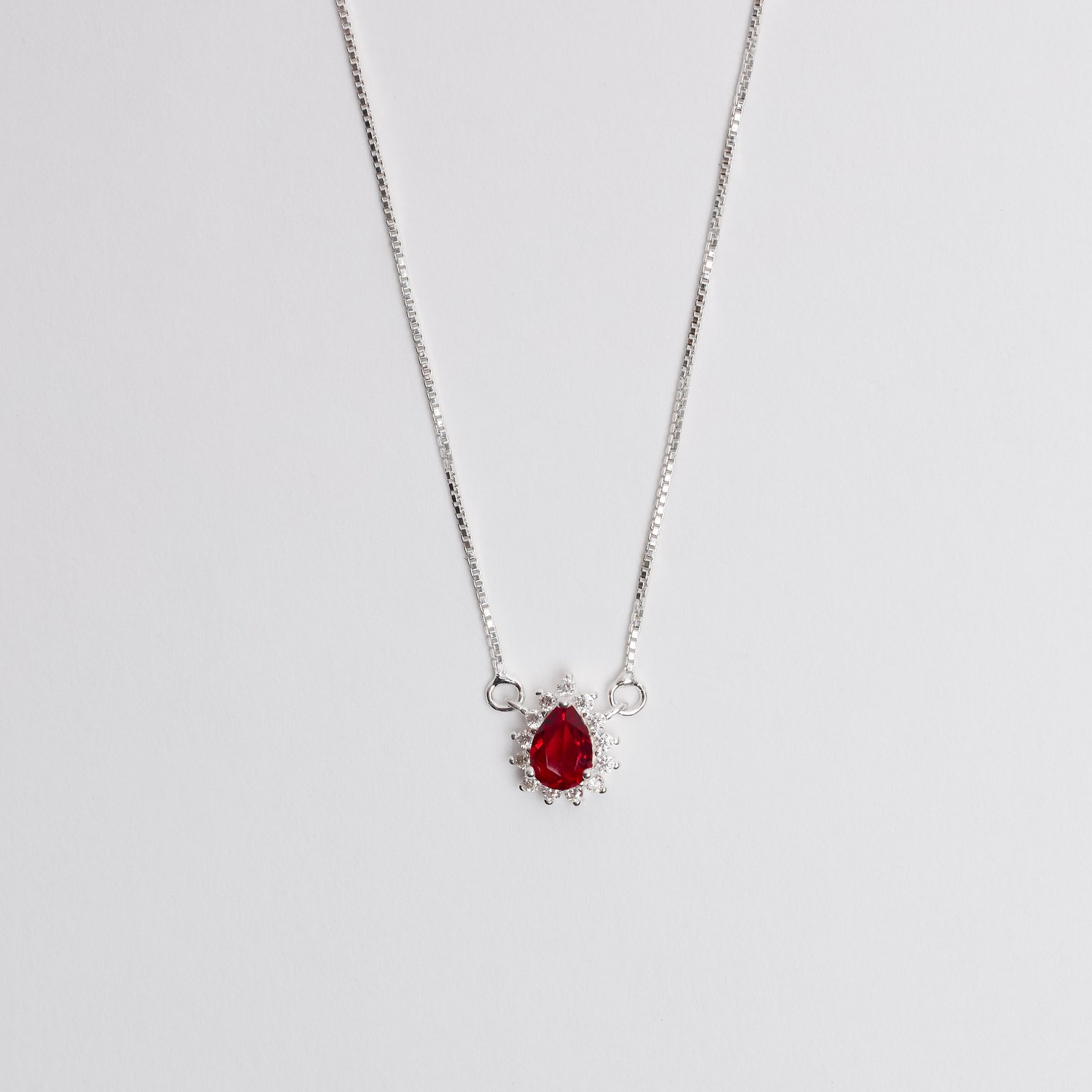 Colar zircônia gota rubi com cravejado 11mm v15 45cm