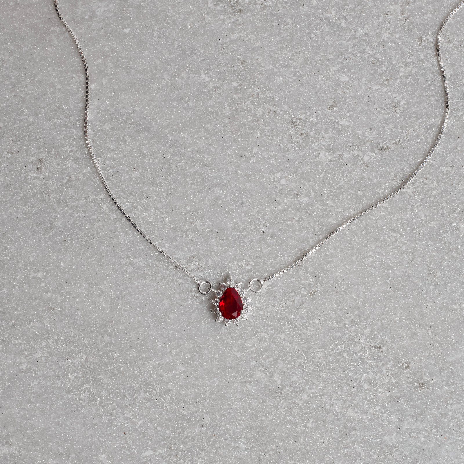 Colar zircônia gota rubi com cravejado 11mm v15 45cm