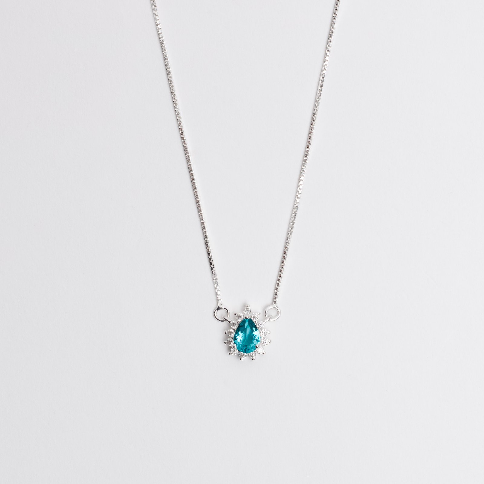 Colar zircônia gota turquesa com cravejado 11mm v15 45cm