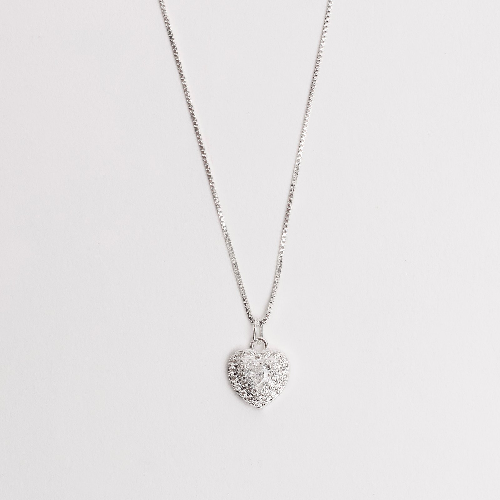 Colar pingente zircônia coração cristal com duplo cravejado 10mm 45cm