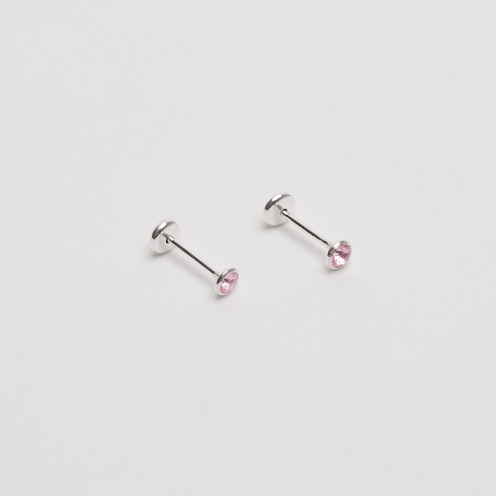 Brinco infantil zircônia rosa claro 3mm tarraxa baby - CI