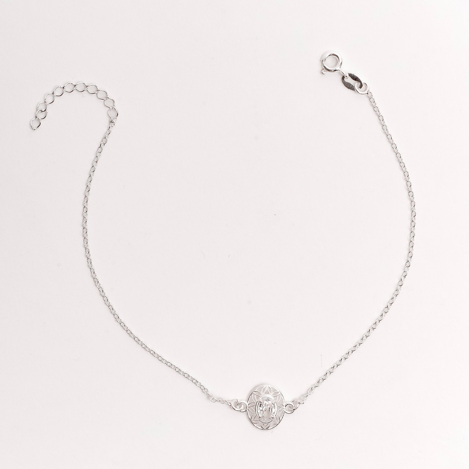 Pulseira entremeio medalha trabalhada 11mm com zircônia oval 20+3cm