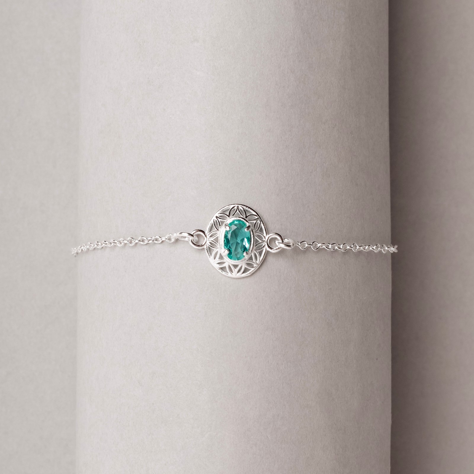 Pulseira entremeio medalha trabalhada 11mm com zircônia oval turmalina 20+3cm