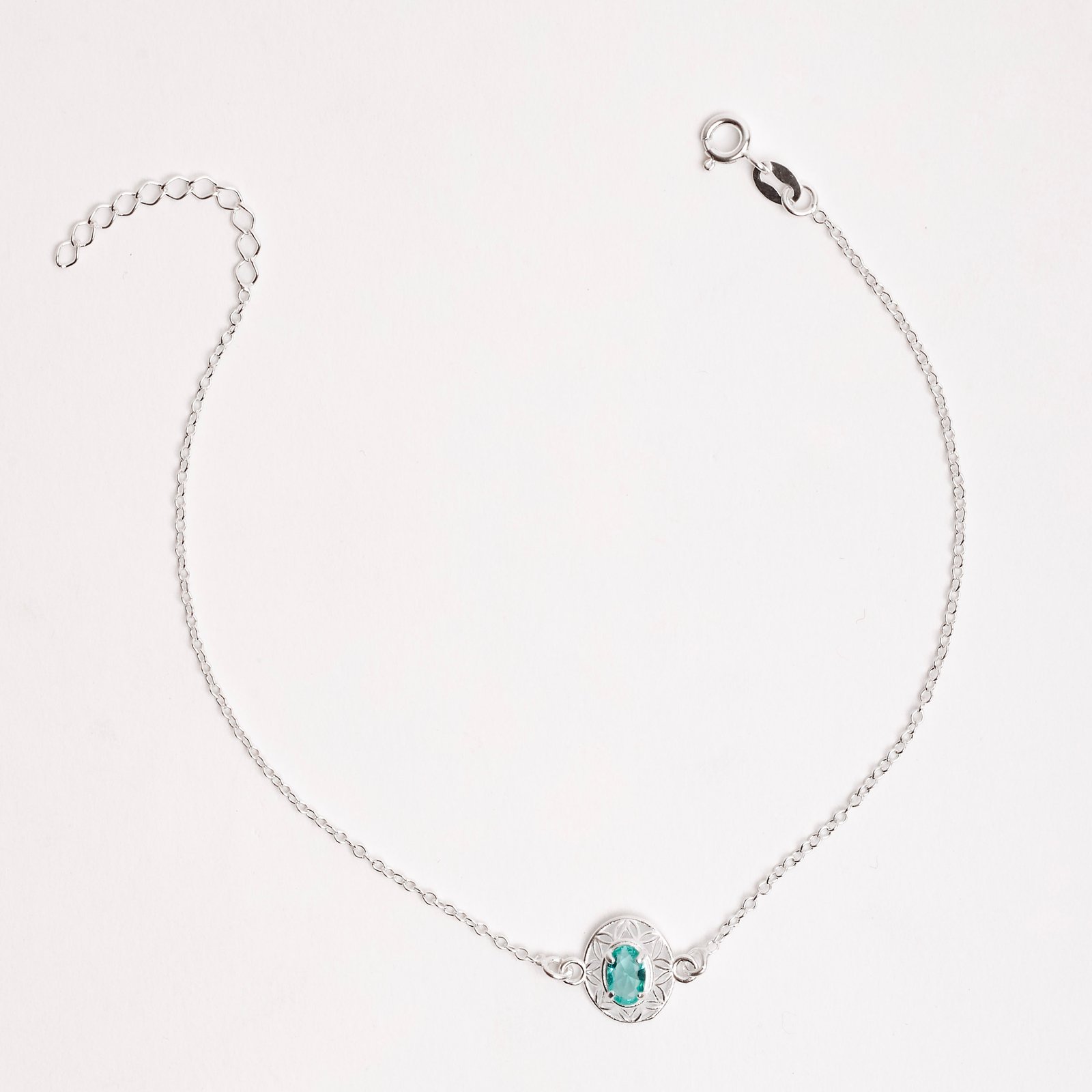 Pulseira entremeio medalha trabalhada 11mm com zircônia oval turmalina 20+3cm