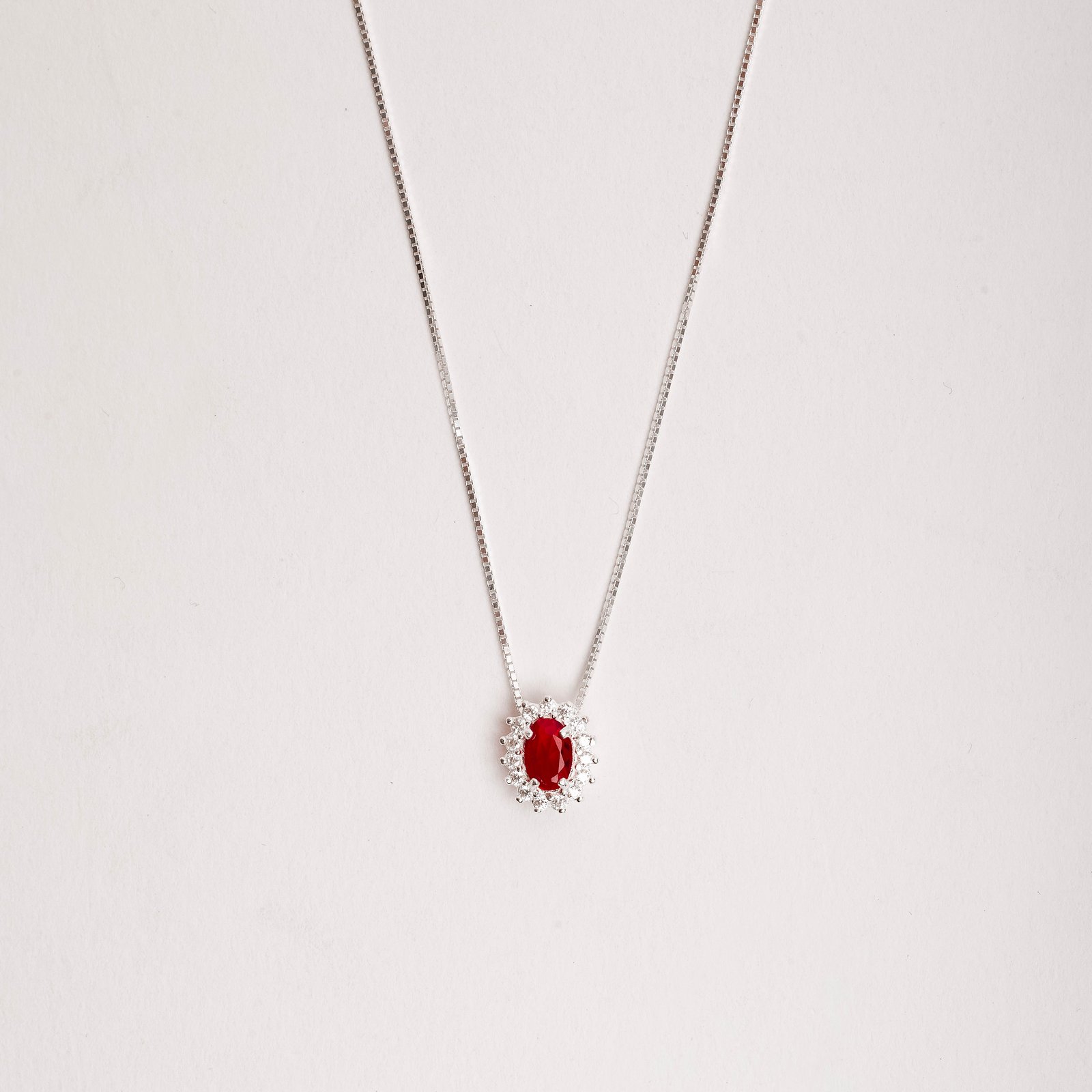 Colar zircônia oval rubi com cravejado 10mm 45cm