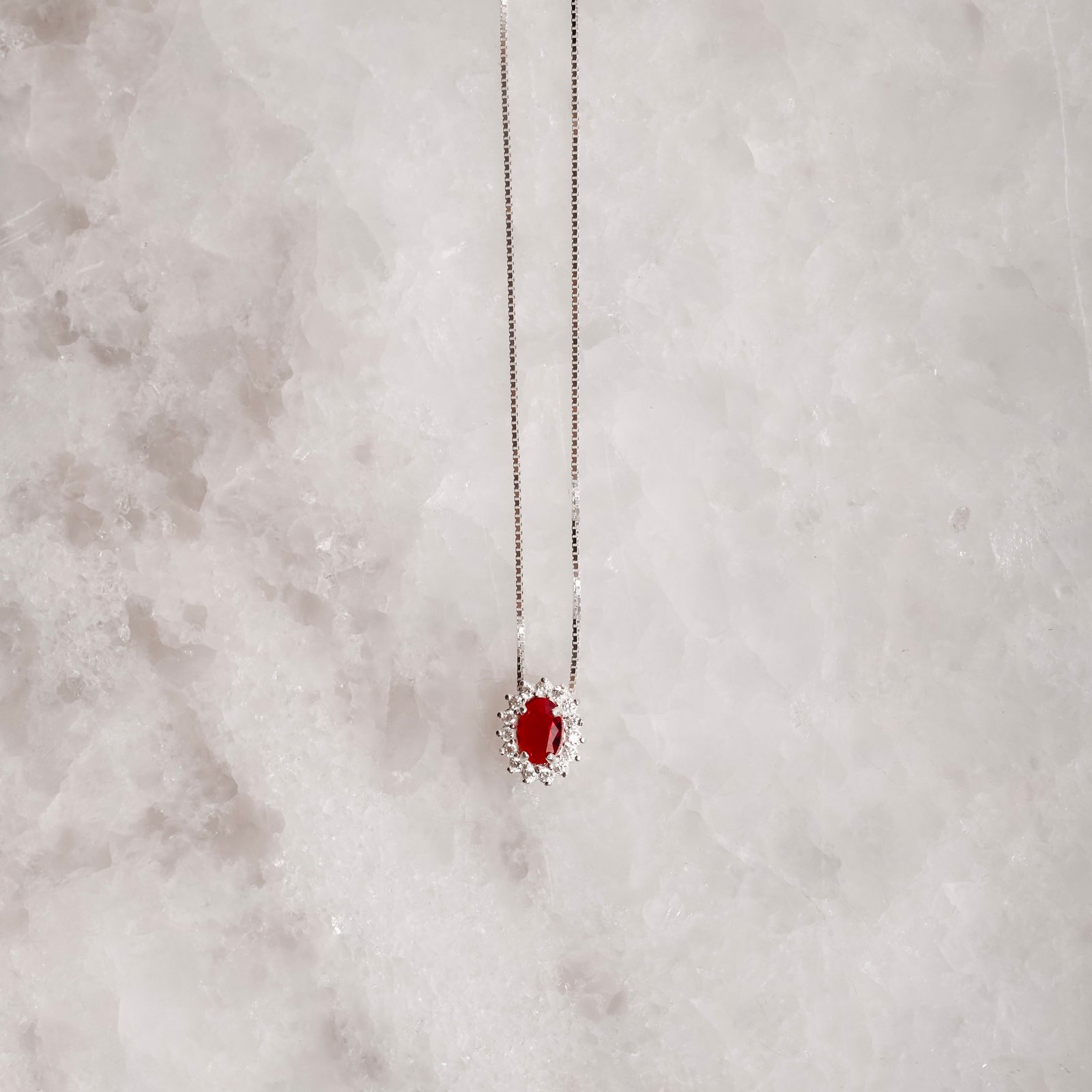 Colar zircônia oval rubi com cravejado 10mm 45cm