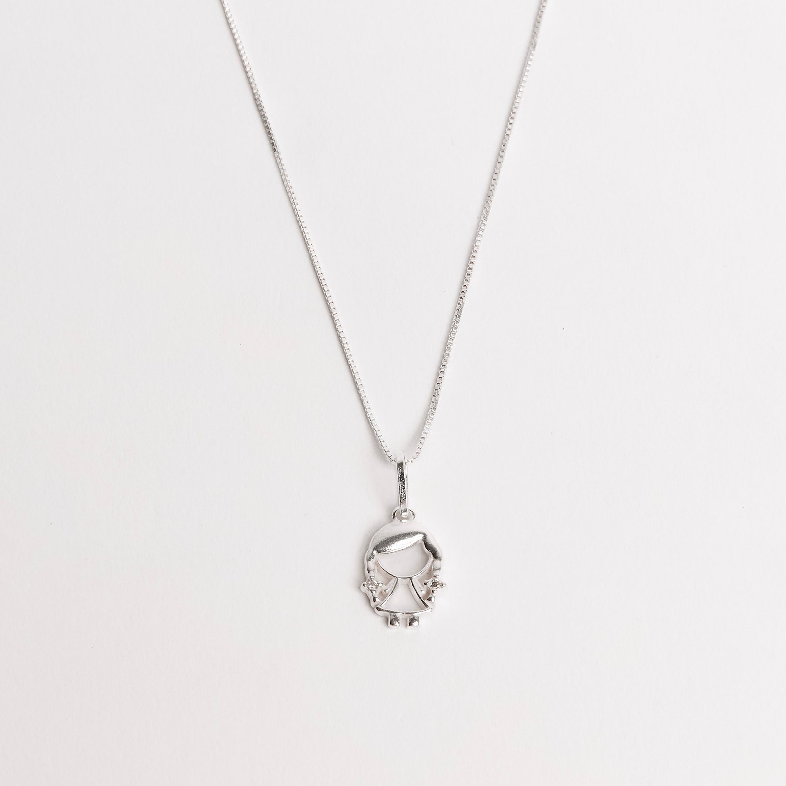 Colar pingente menina detalhe zircônias 12mm 45cm