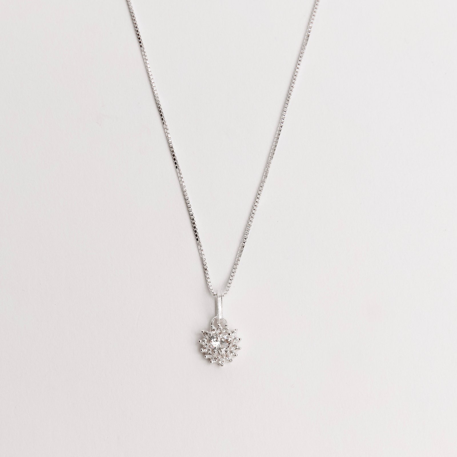 Colar pingente zircônia coração com cravejado 7mm cristal 40cm