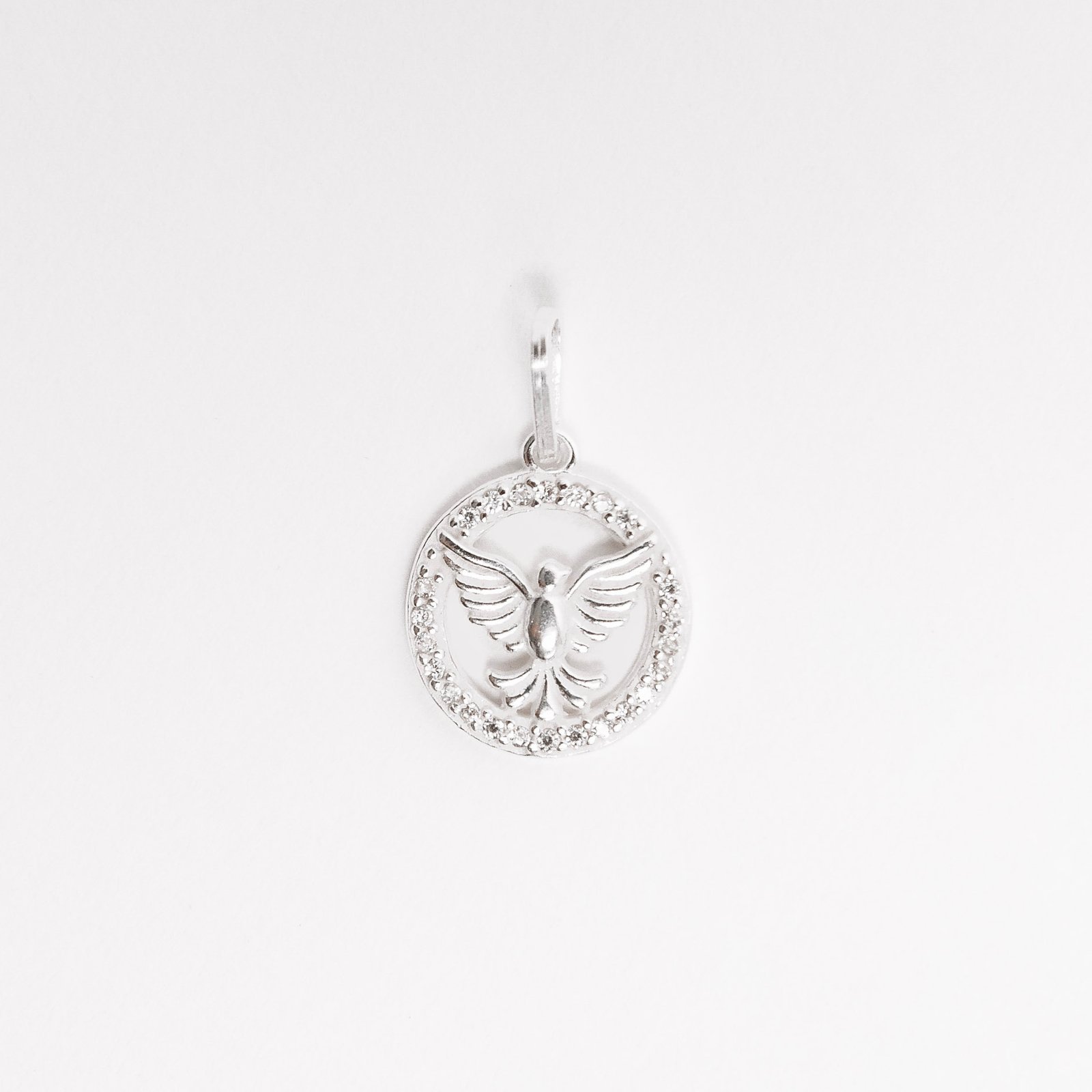 Pingente medalha vazada Espírito Santo cravejado 13mm