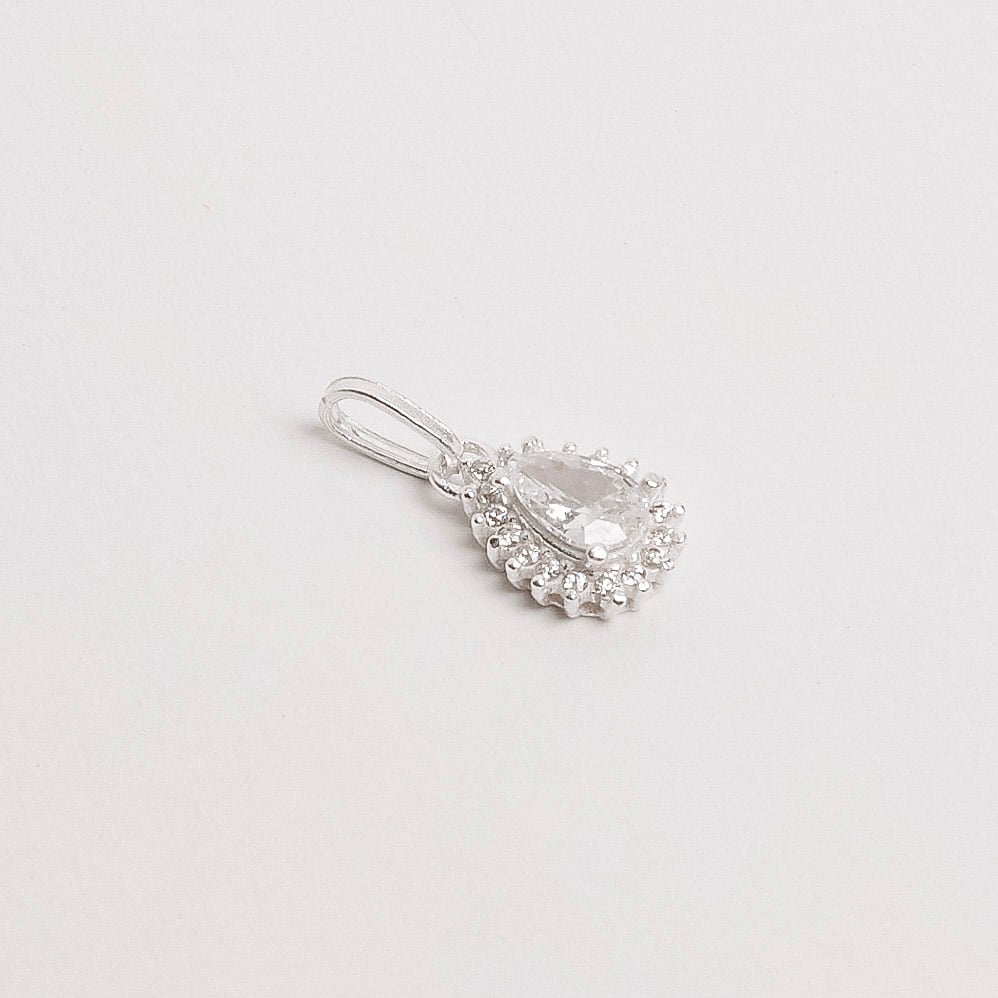 Pingente zircônia gota com cravejado cristal 9mm