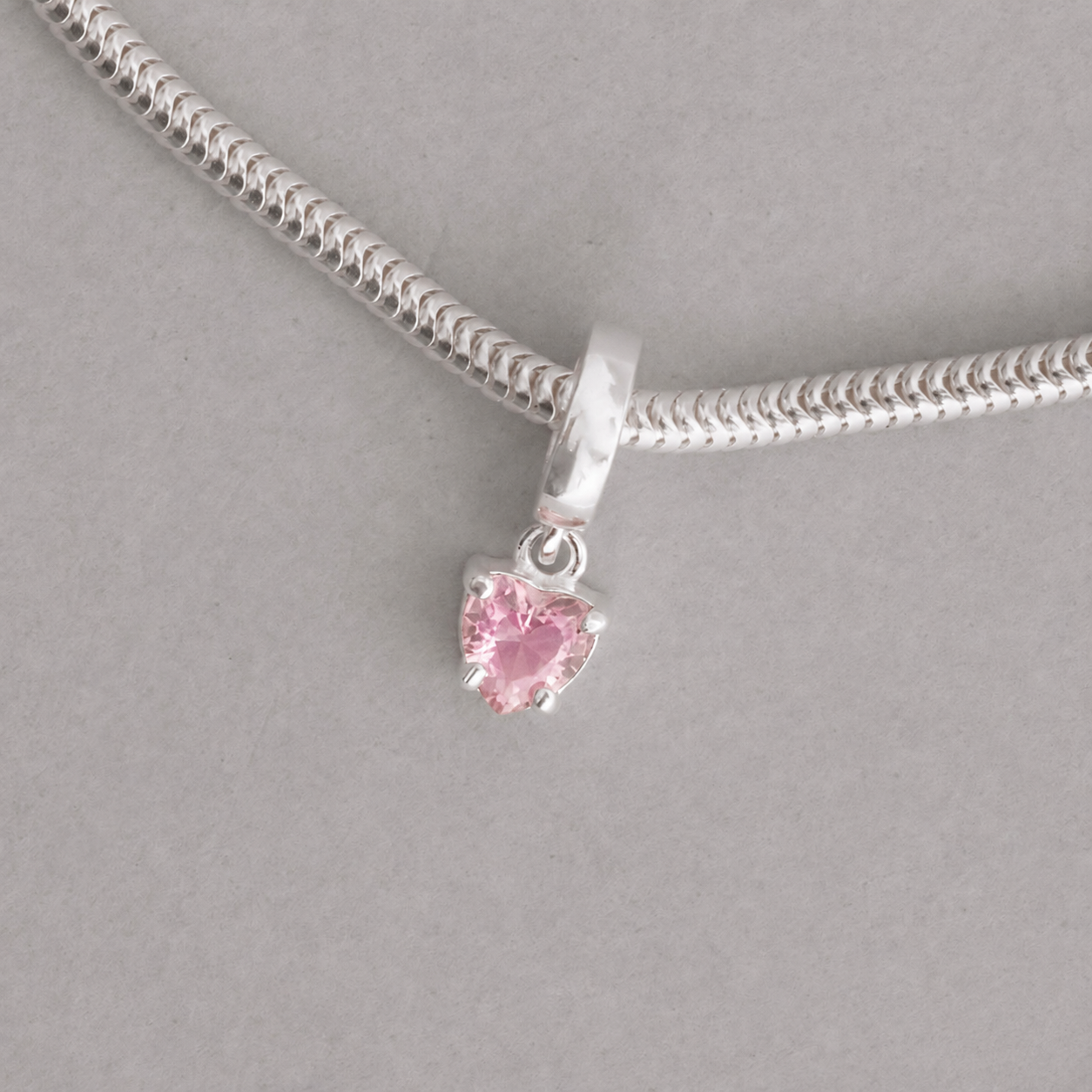 Berloque pingente zircônia coração rosa 5mm