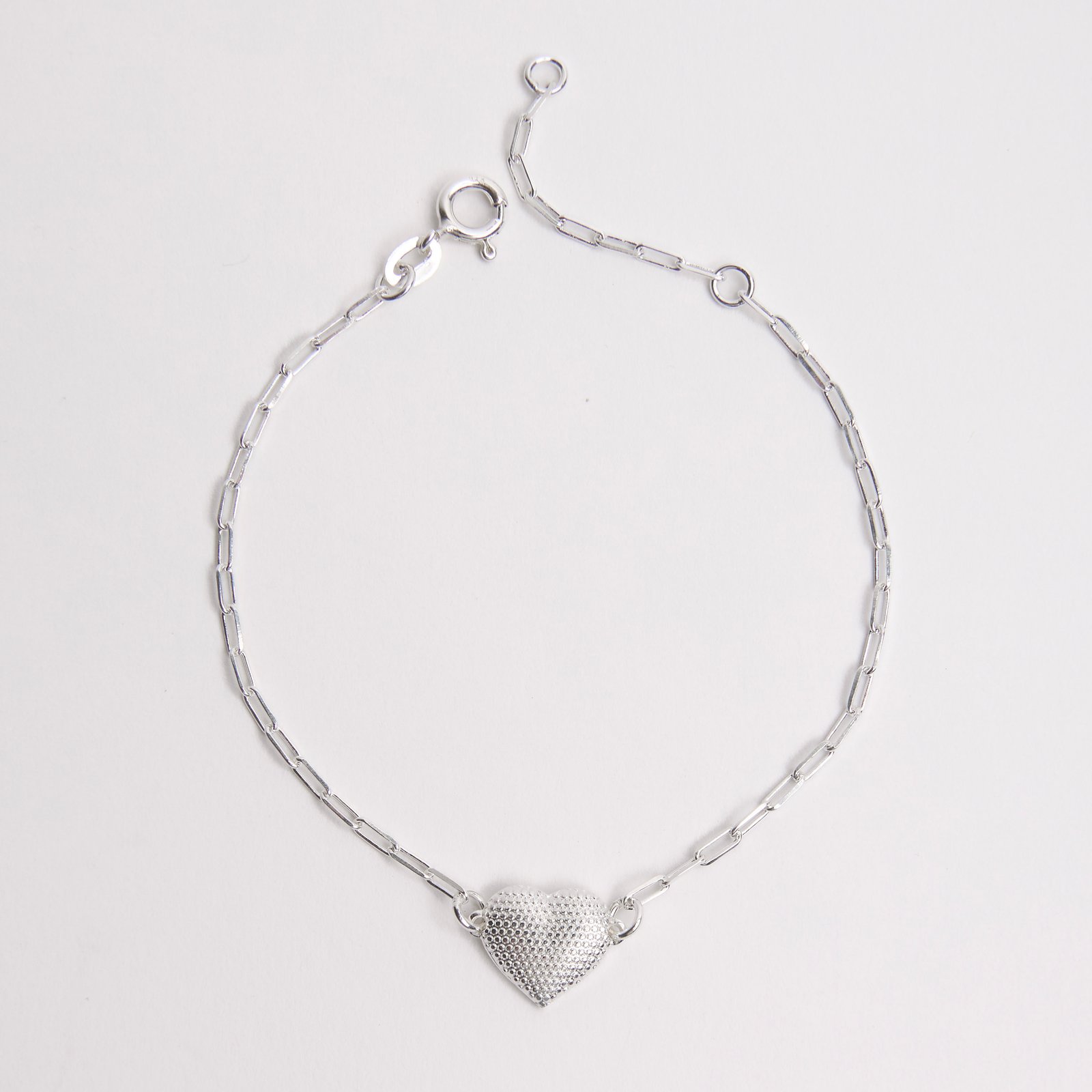 Pulseira entremeio coração com bolinhas 13mm 19cm
