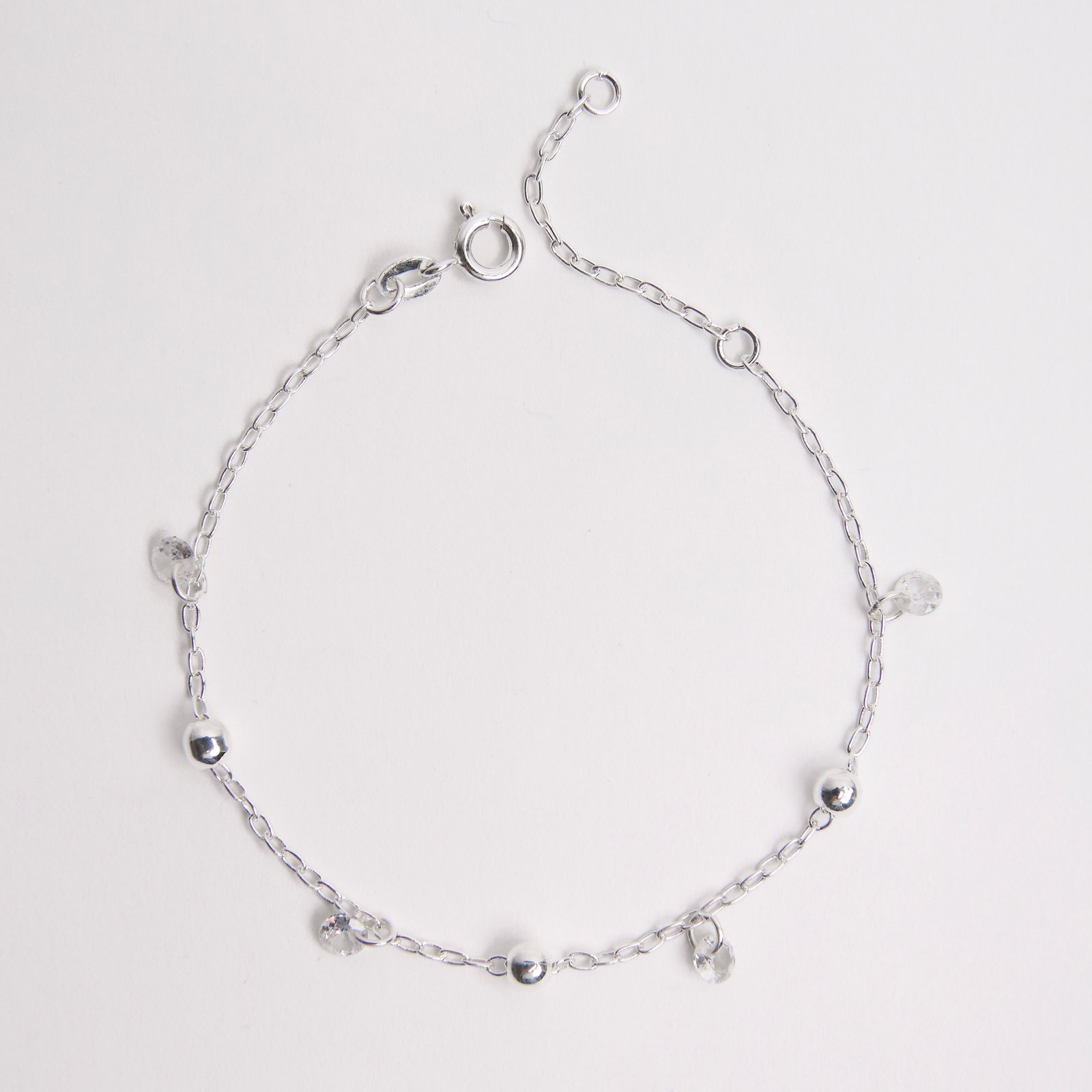 Pulseira entremeio bolas com pingentes cristais 19,5cm