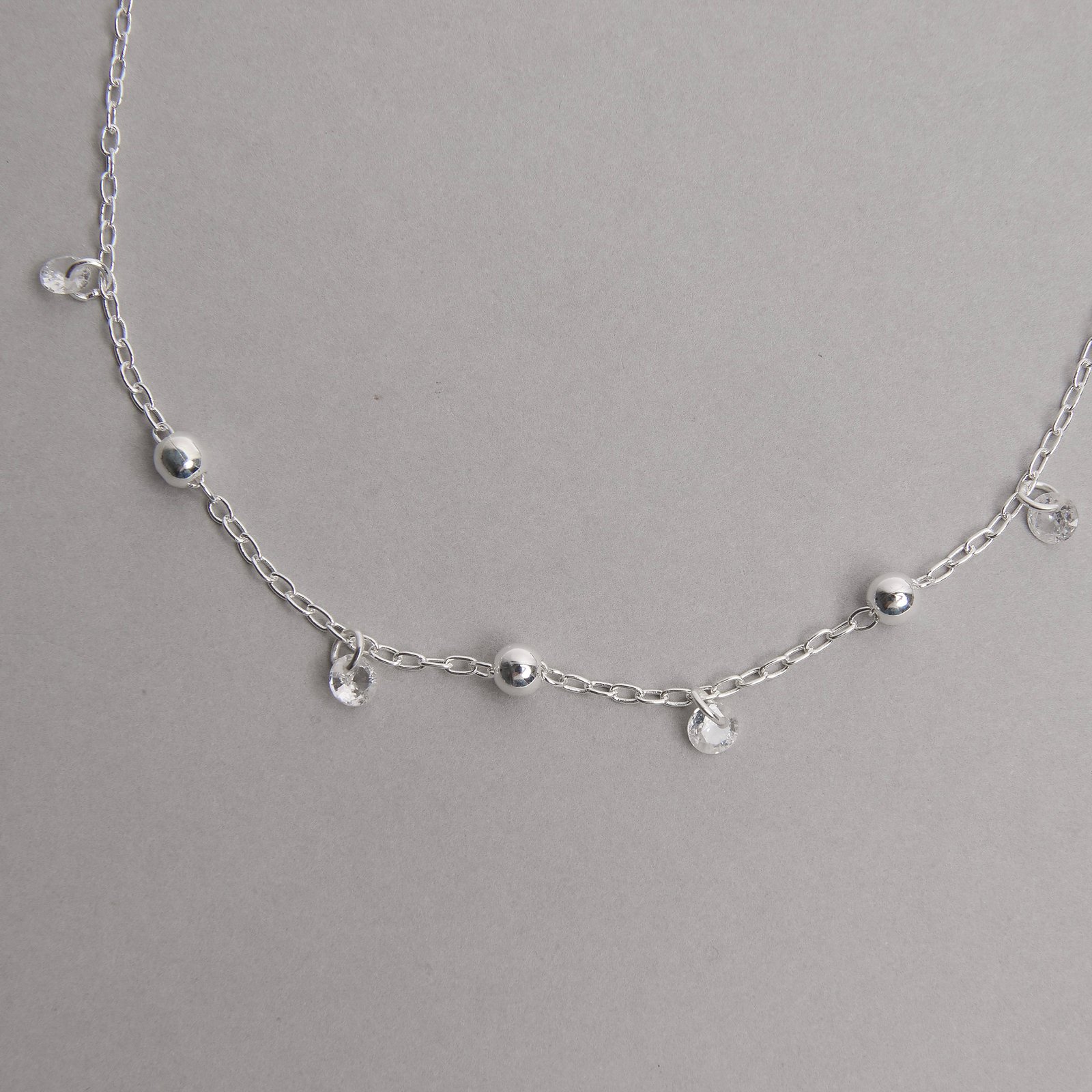Pulseira entremeio bolas com pingentes cristais 19,5cm