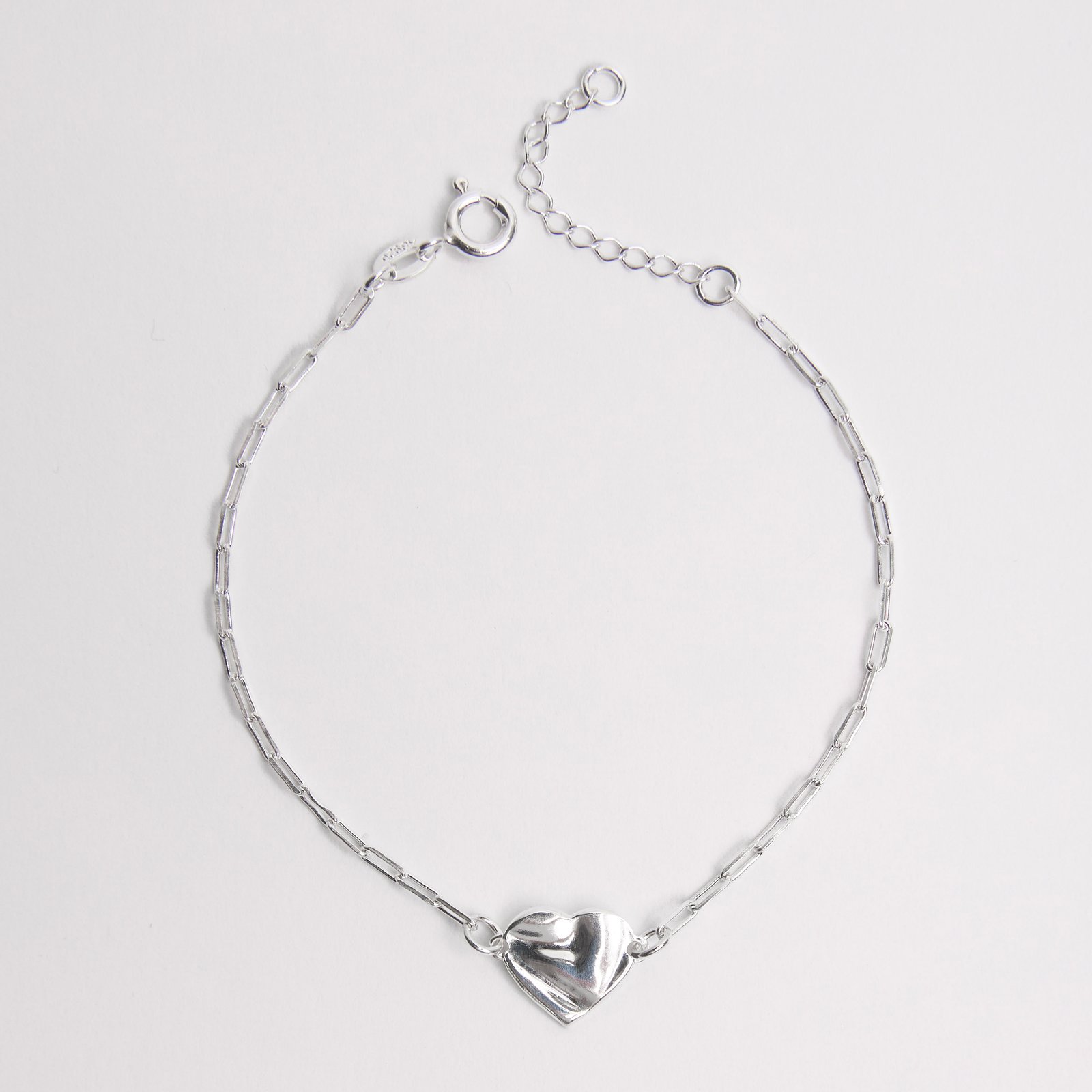 Pulseira entremeio coração ondulado 10mm 16+3cm