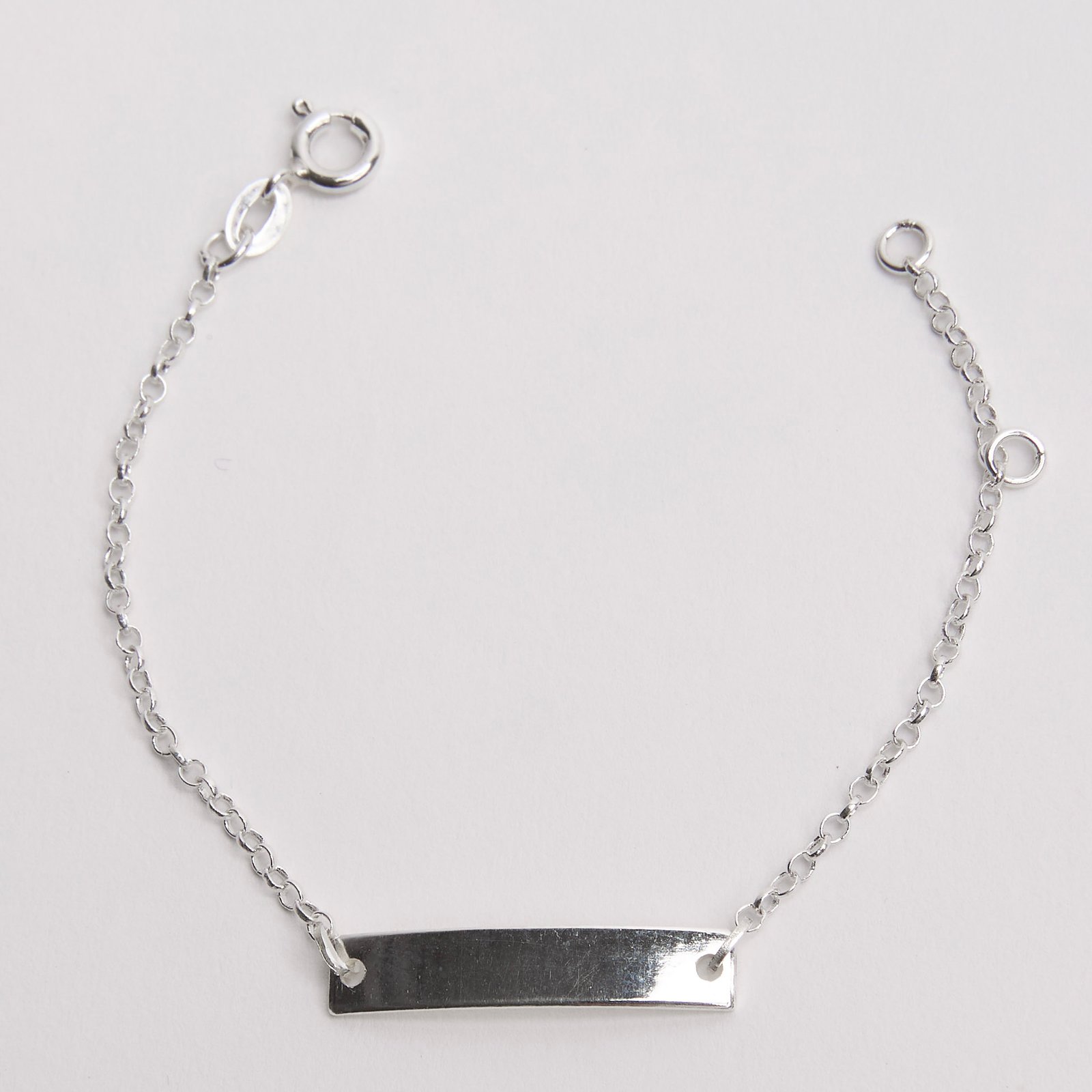 Pulseira infantil entremeio placa 25mm corrente elo português 14cm
