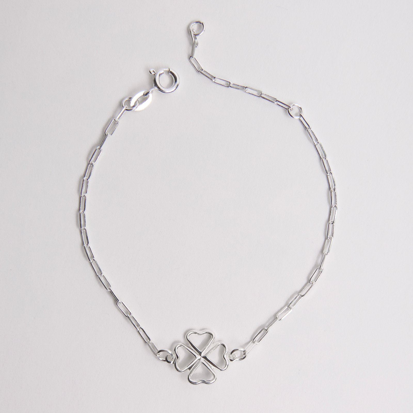 Pulseira entremeio trevo vazado 12mm corrente cartier 19cm