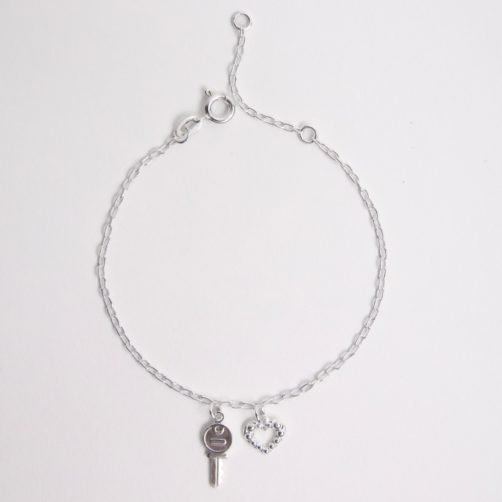 Pulseira pingentes chave e coração vazado corrente cartier 16+3cm