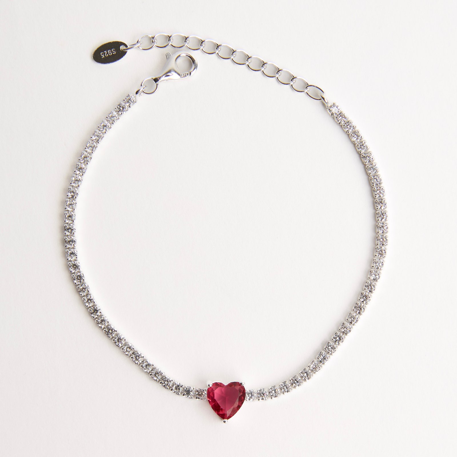 Pulseira Riviera 2.1 com zircônia coração rubi 16+4cm