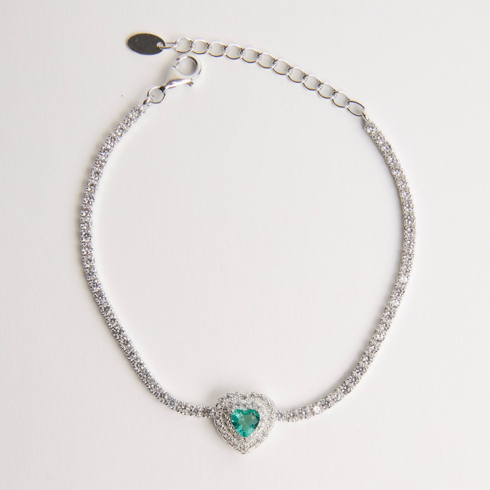 Pulseira Riviera 2.1 zircônia coração turmalina com cravejado 16+4cm